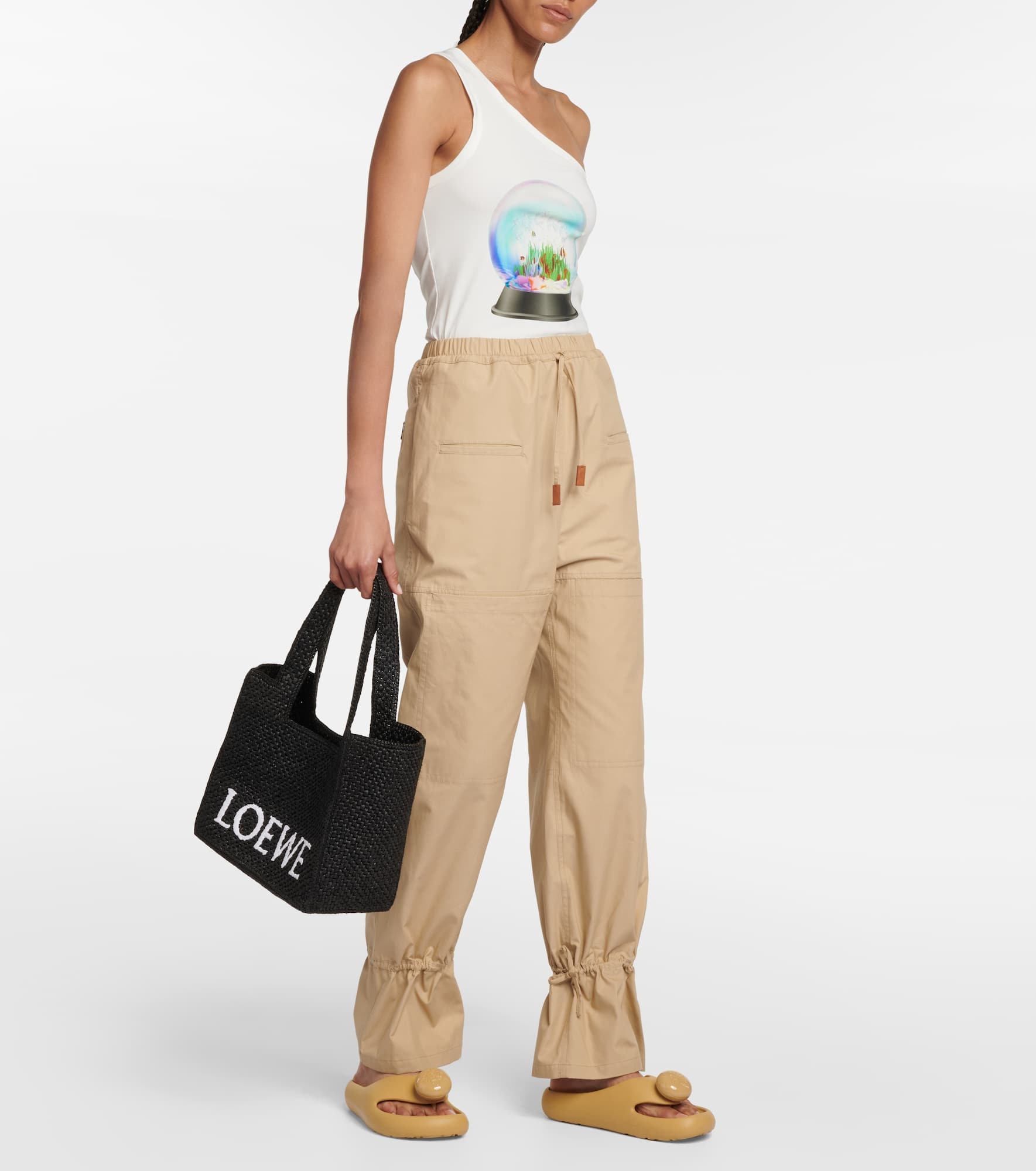 Paula's Ibiza Medium logo raffia tote bag - 5