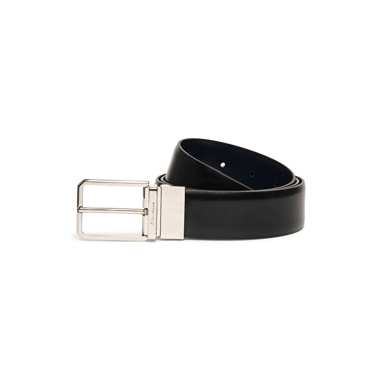Reversible and adjustable black and blue leather belt - 1