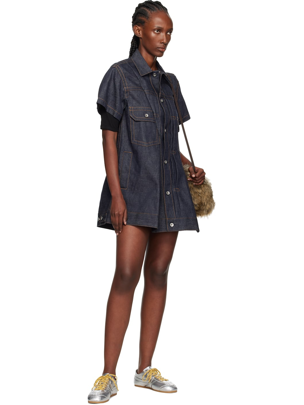 Navy Pleated Denim Minidress - 4