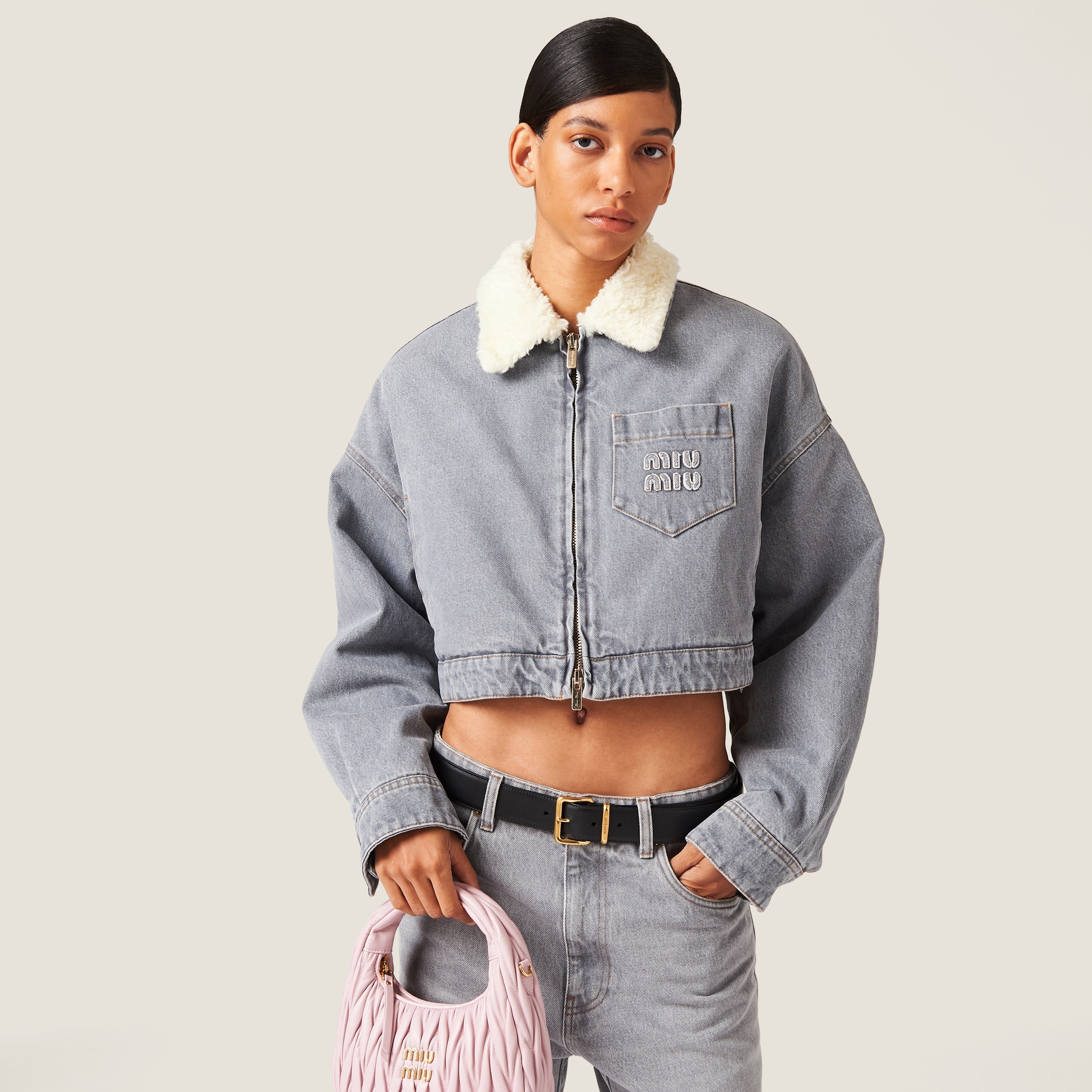 Miu Miu Embroidered denim blouson jacket | REVERSIBLE