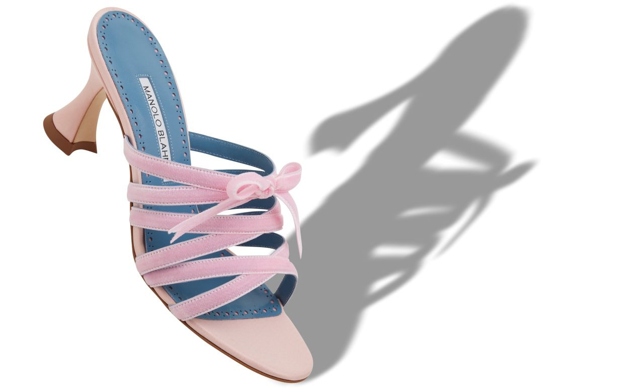 Pink Silk Criss-Cross Mules - 2