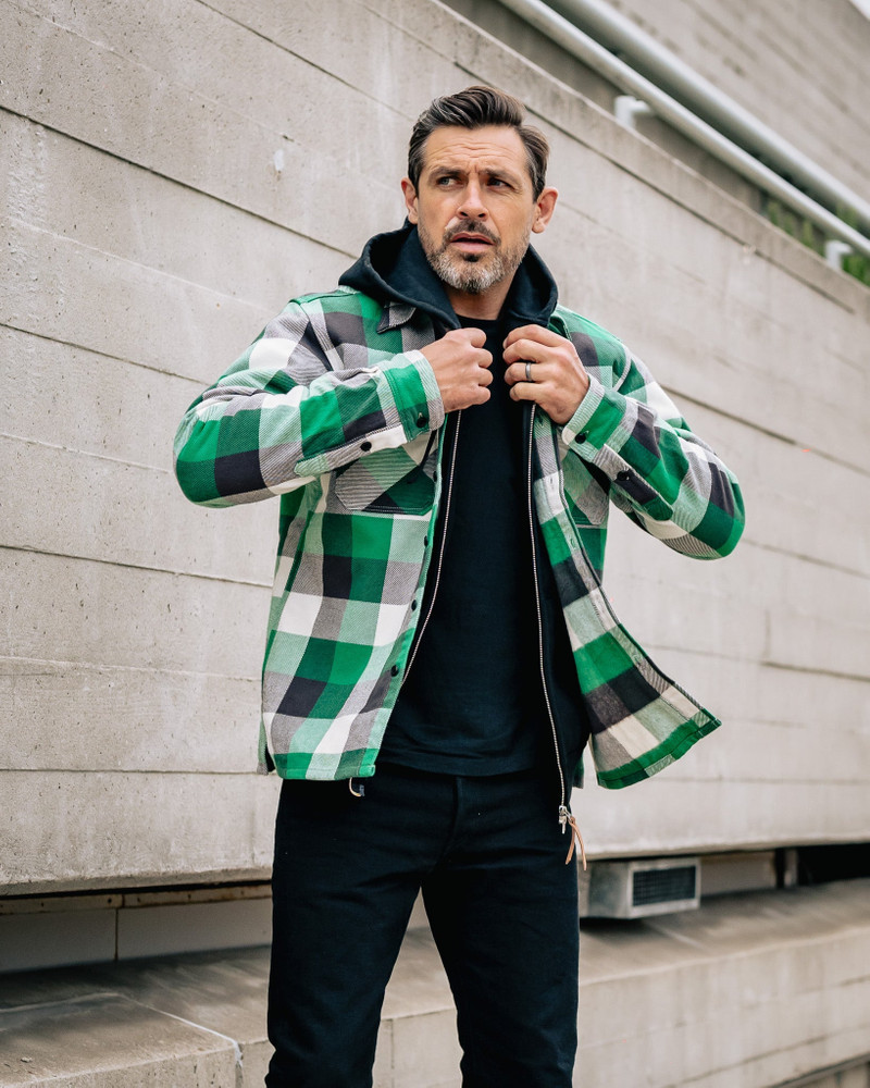 ULTRA HEAVY FLANNEL VINTAGE CHECK WORK OVERSHIRT - GREEN 3