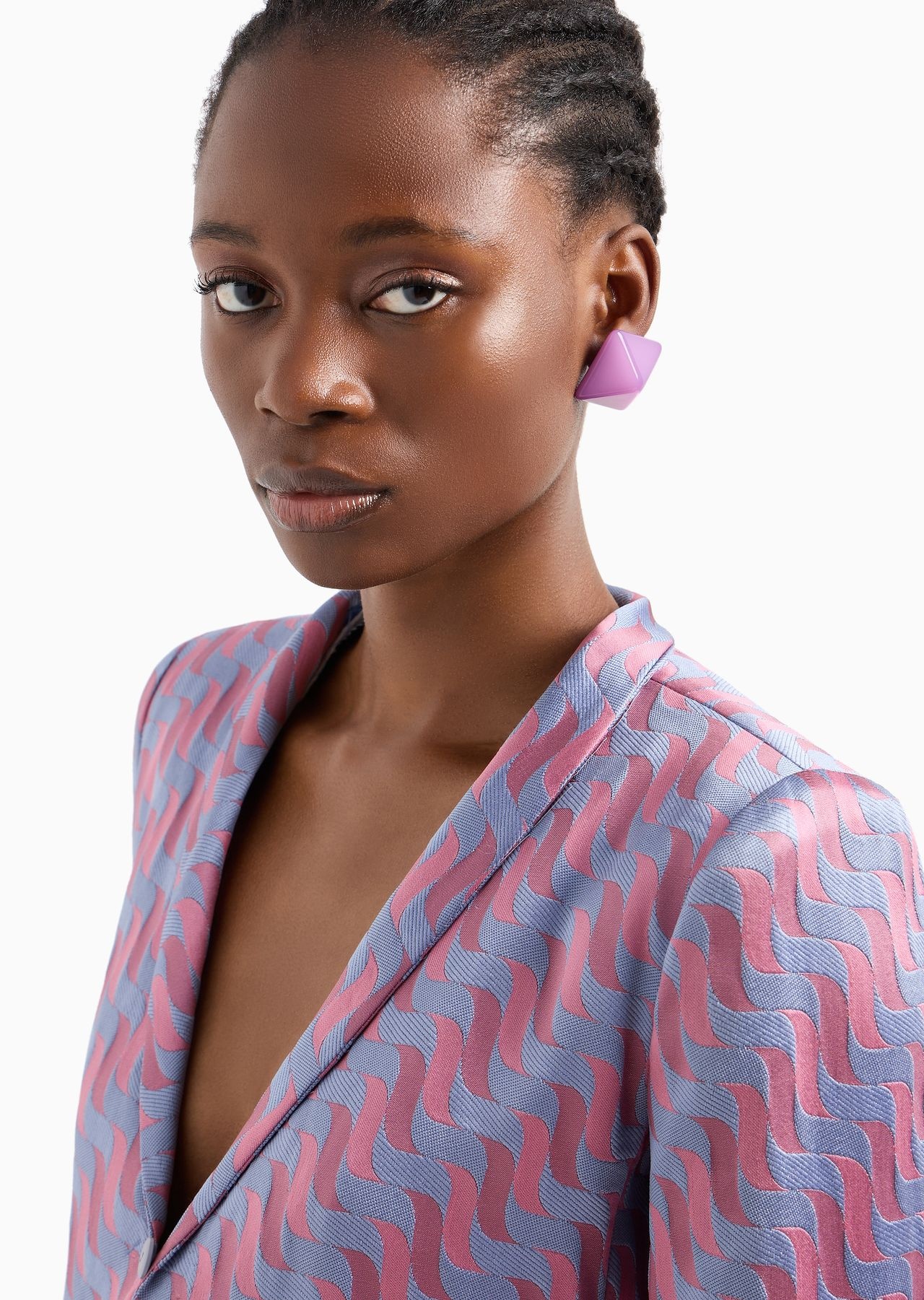 Two-tone wave-motif jacquard jacket with shawl collar - 6