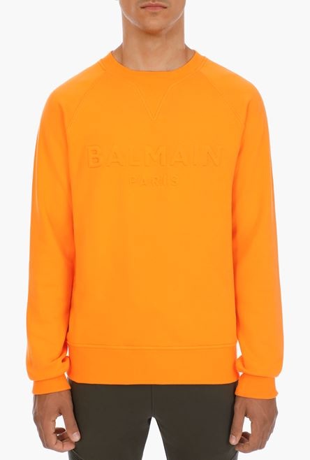 Orange cotton sweatshirt with embossed orange Balmain Paris logo - 5