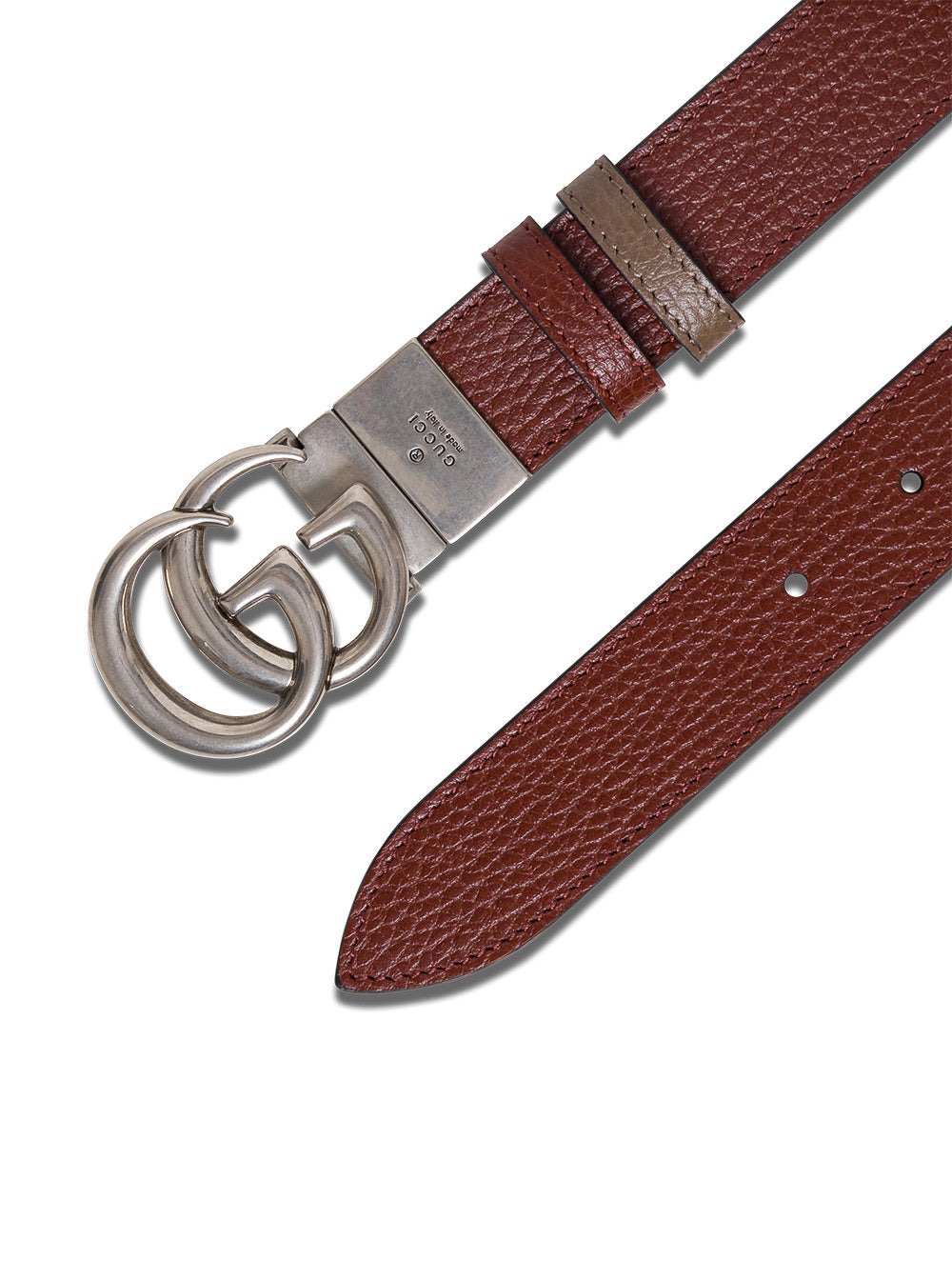Gucci Men Gg Marmont Brown Grained Leather Reversible Belt Gucci Man - 2