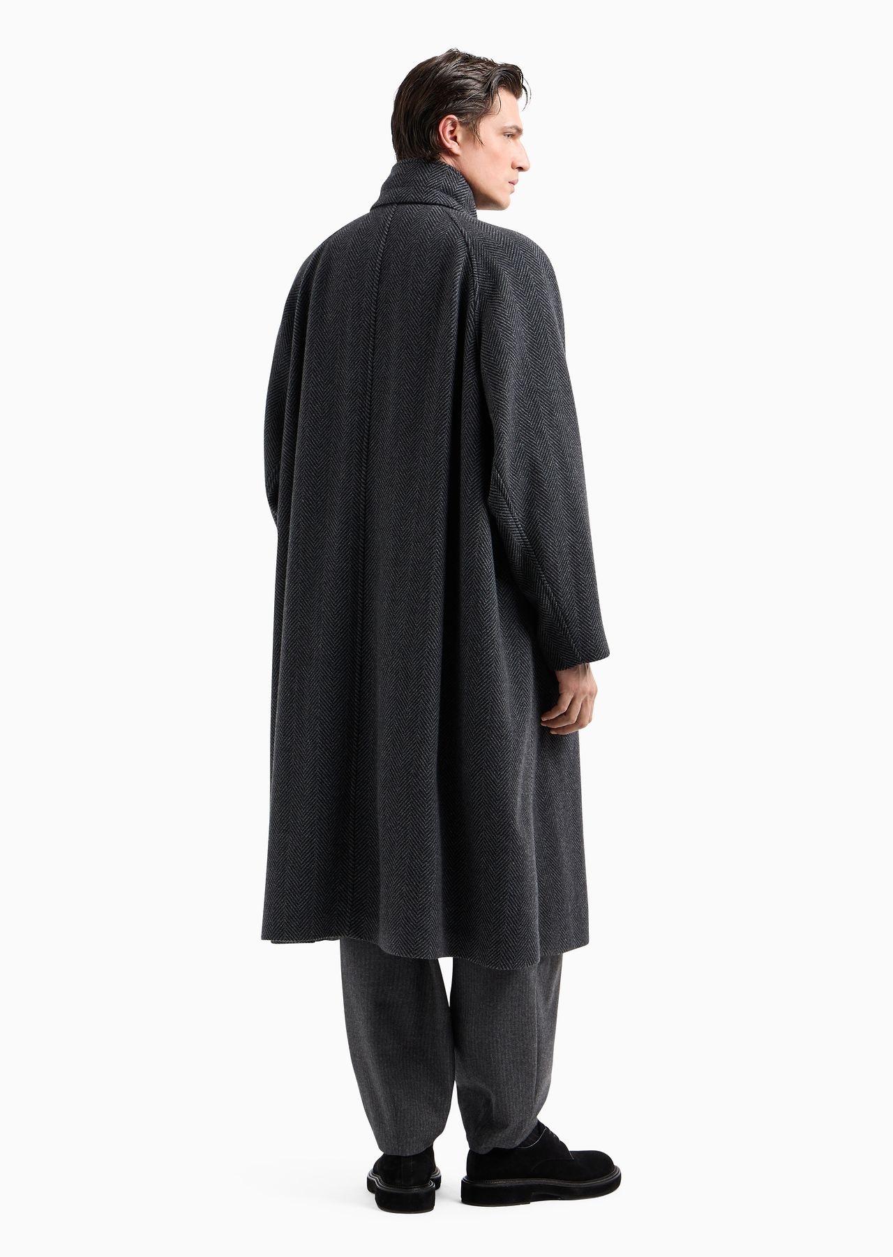 Long coat in chevron jacquard cashmere-blend cloth - 3