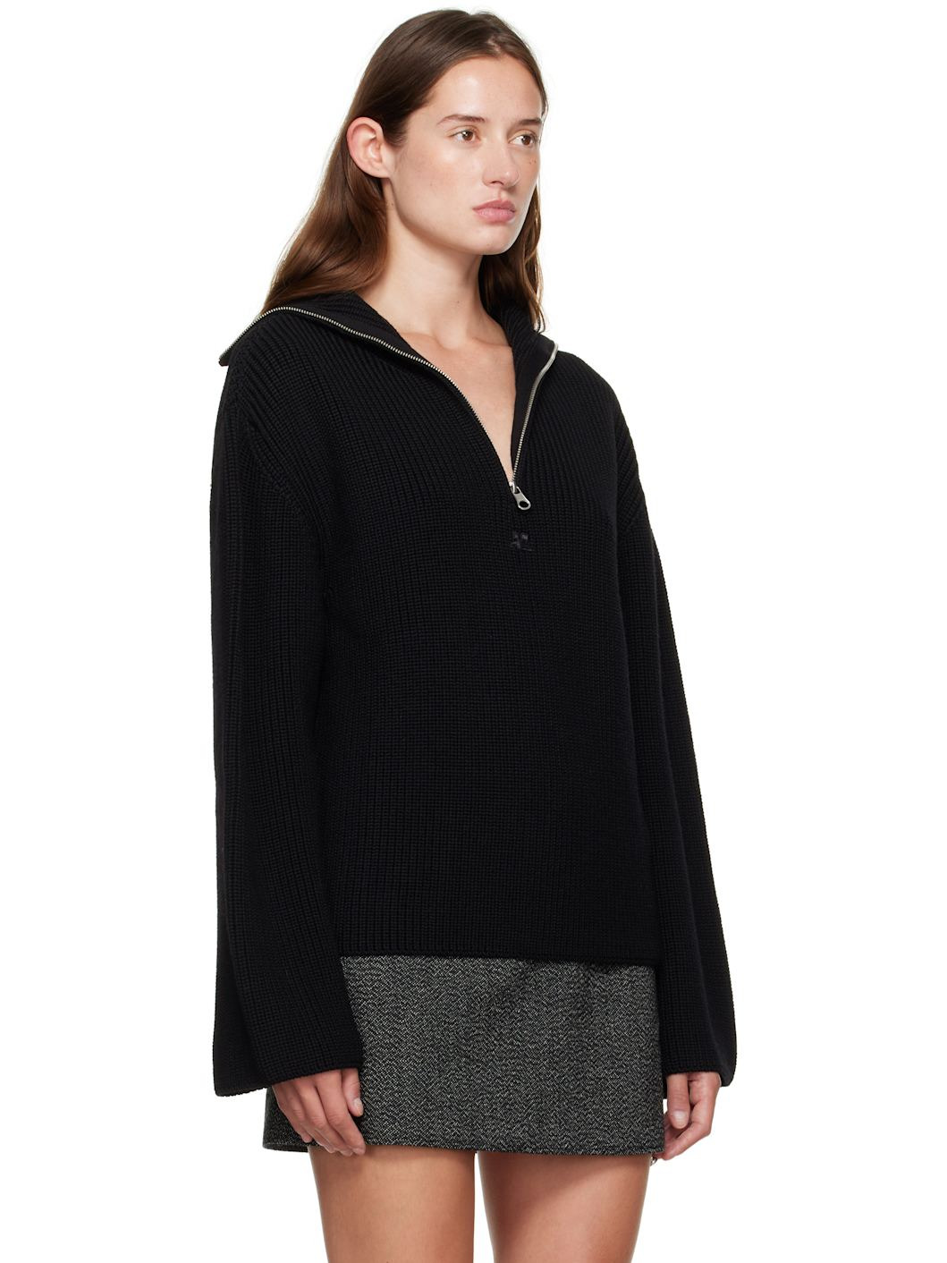 Black Ribbed Wool Trucker Sweater - 2
