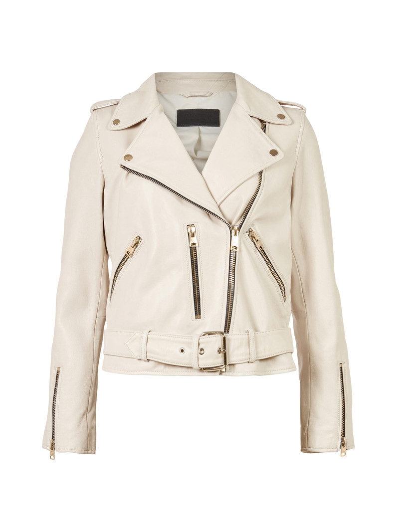 Women's Ayra Leather Biker Jacket - Ivory White 1