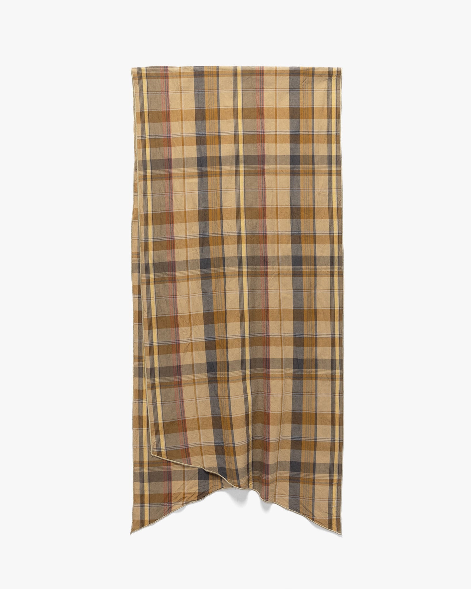 Long Scarf Cotton Madras Plaid Olive - 3