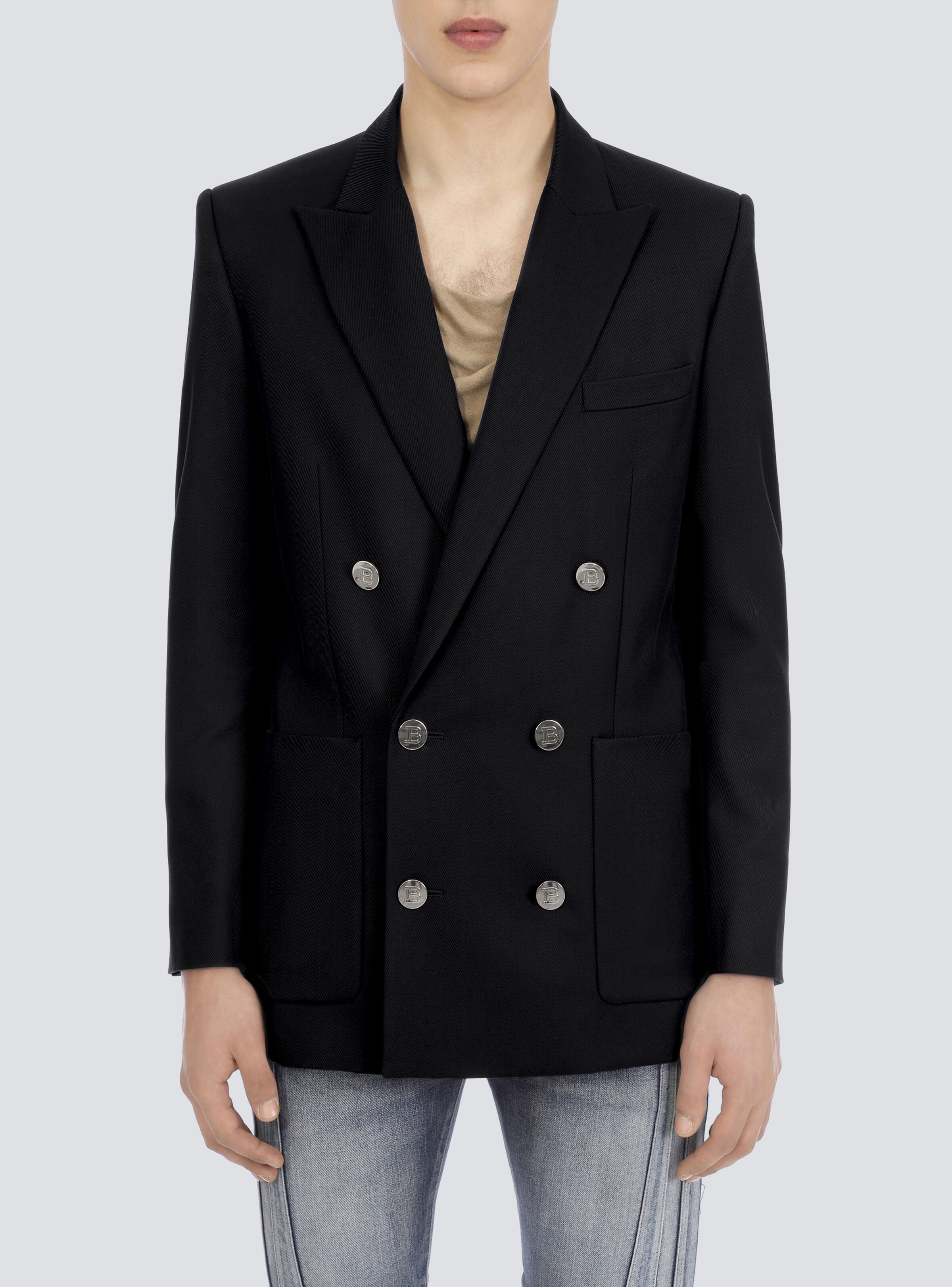 Twill blazer with double-breasted silver-tone buttoned fastening - 6