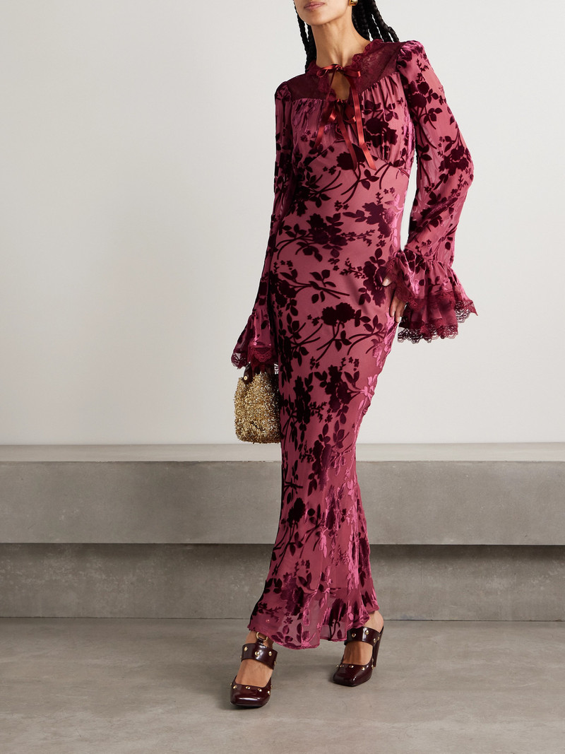 RODARTE Belted Cotton-blend Lace-trimmed Devoré-chiffon Maxi Dress outlook