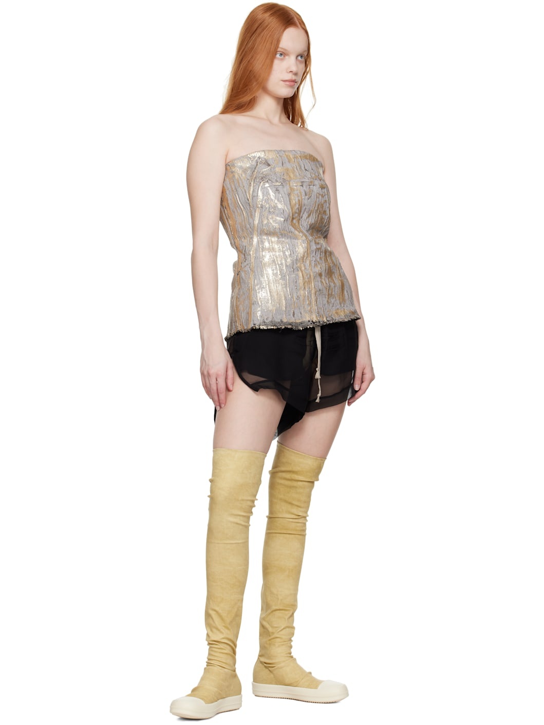 Beige Hollywood High Sock Sneaks Tall Boots - 5