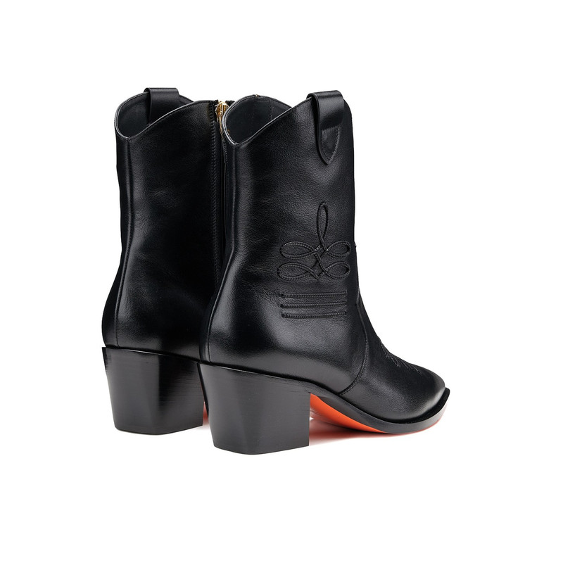Women's black leather texan ankle boot 3