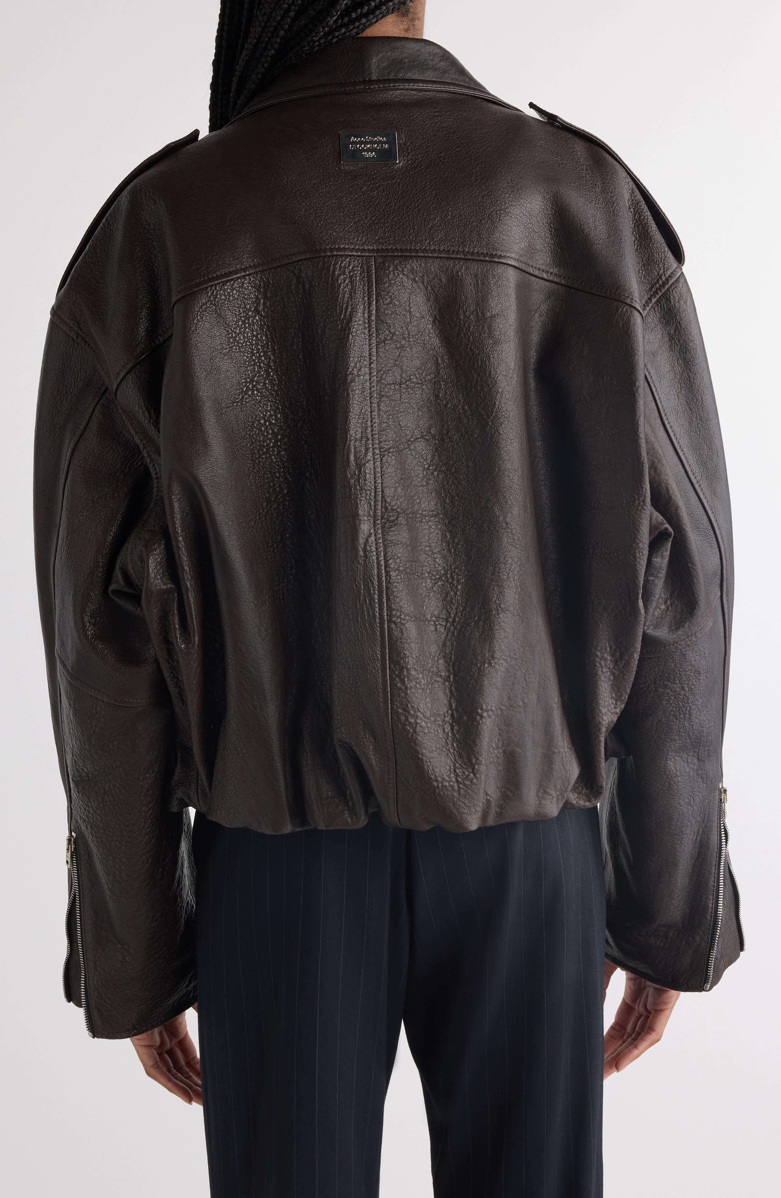 Acne Studios Liso Leather Crop Moto Jacket in Dark Brown at Nordstrom - 3