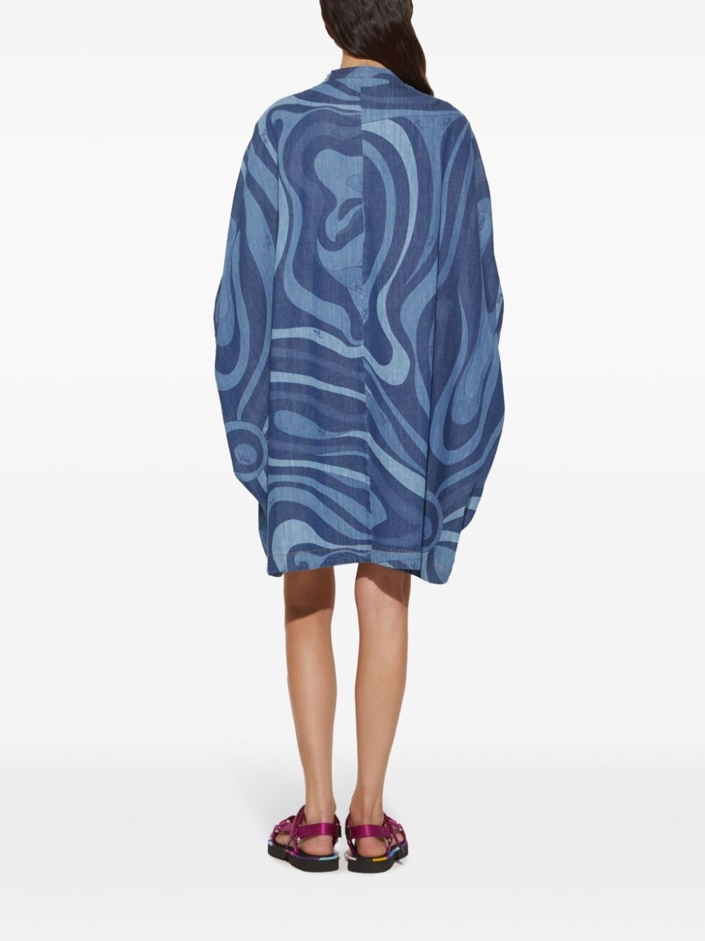Marmo-print denim kaftan dress - 4