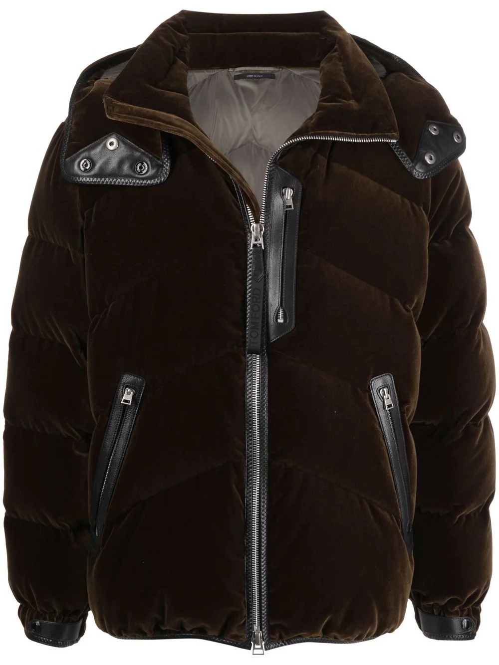 velour zip-up down jacket - 1