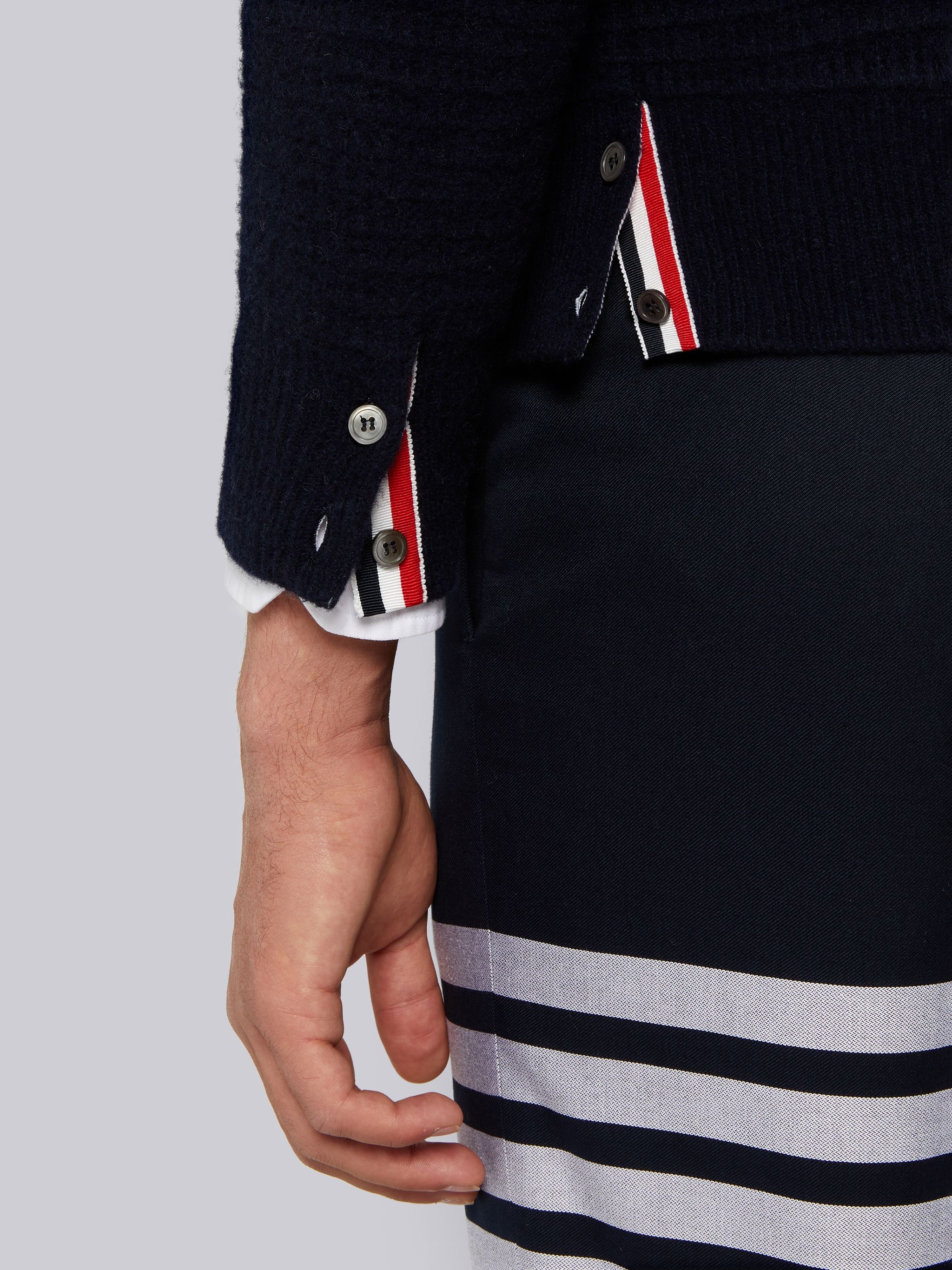 Thom Browne Navy Overwashed Cashmere 4-Bar Zip up Hoodie