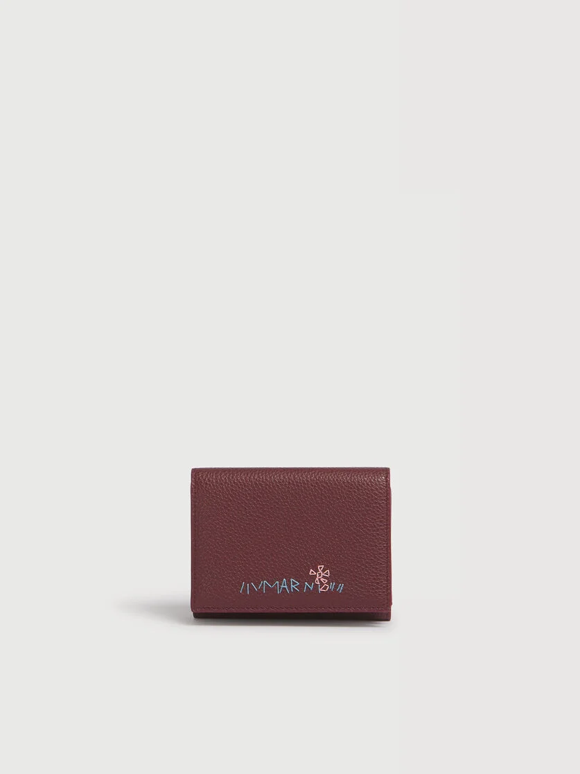 BURGUNDY LEATHER TRIFOLD WALLET WITH MARNI MENDING - 1