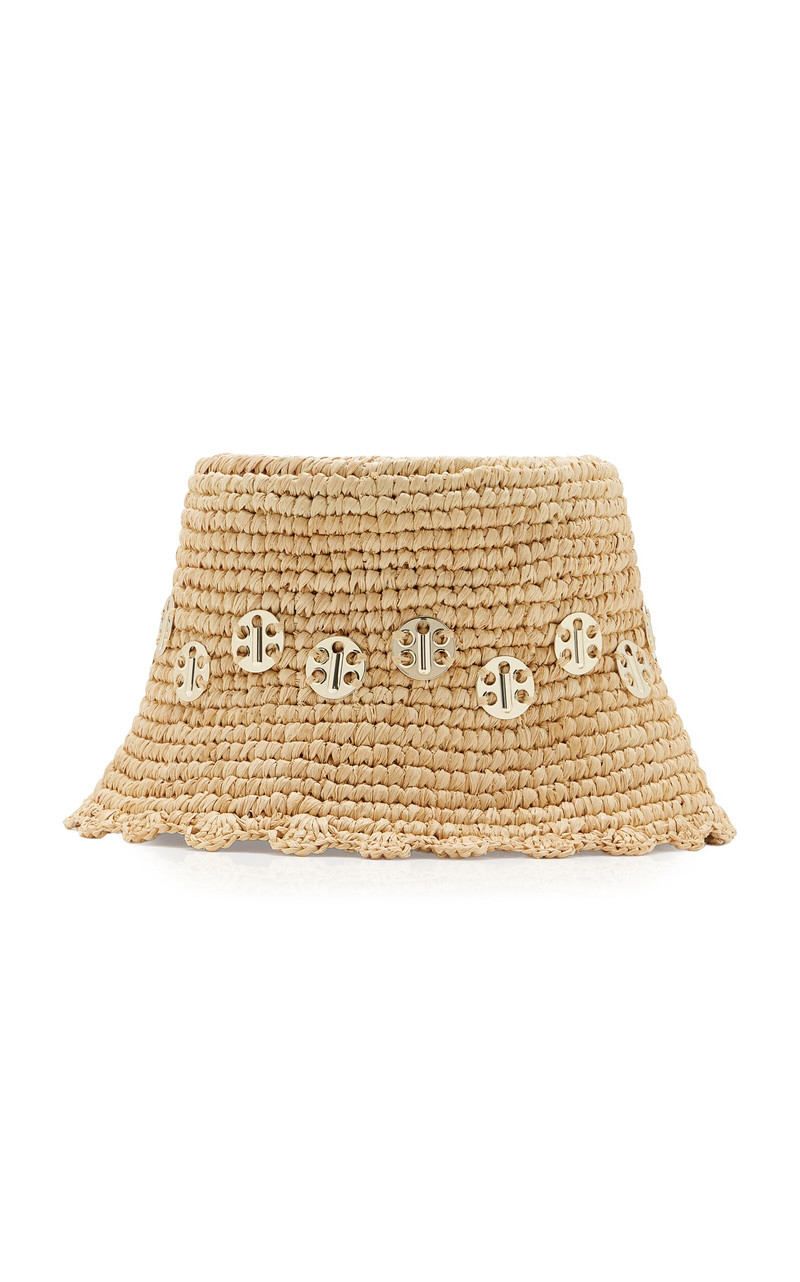 Chainmail-Embellished Raffia Bucket Hat neutral 1