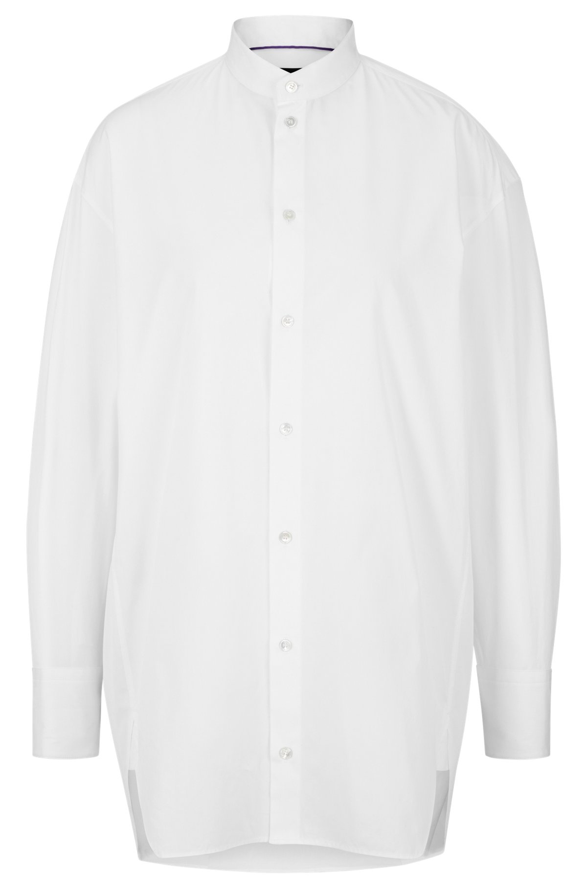 NAOMI X BOSS LONGLINE COTTON BLOUSE WITH CRINKLE-FREE EFFECT - 1
