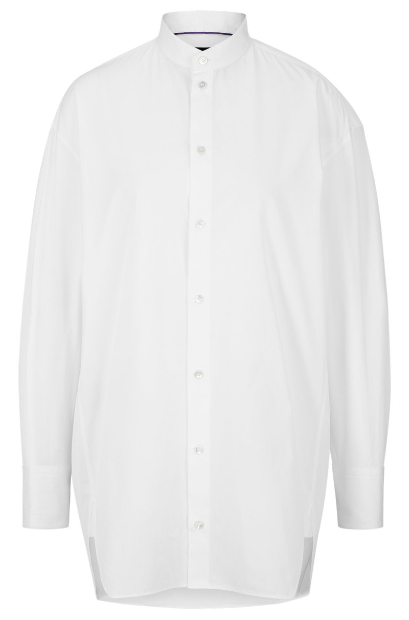 NAOMI X BOSS LONGLINE COTTON BLOUSE WITH CRINKLE-FREE EFFECT 1