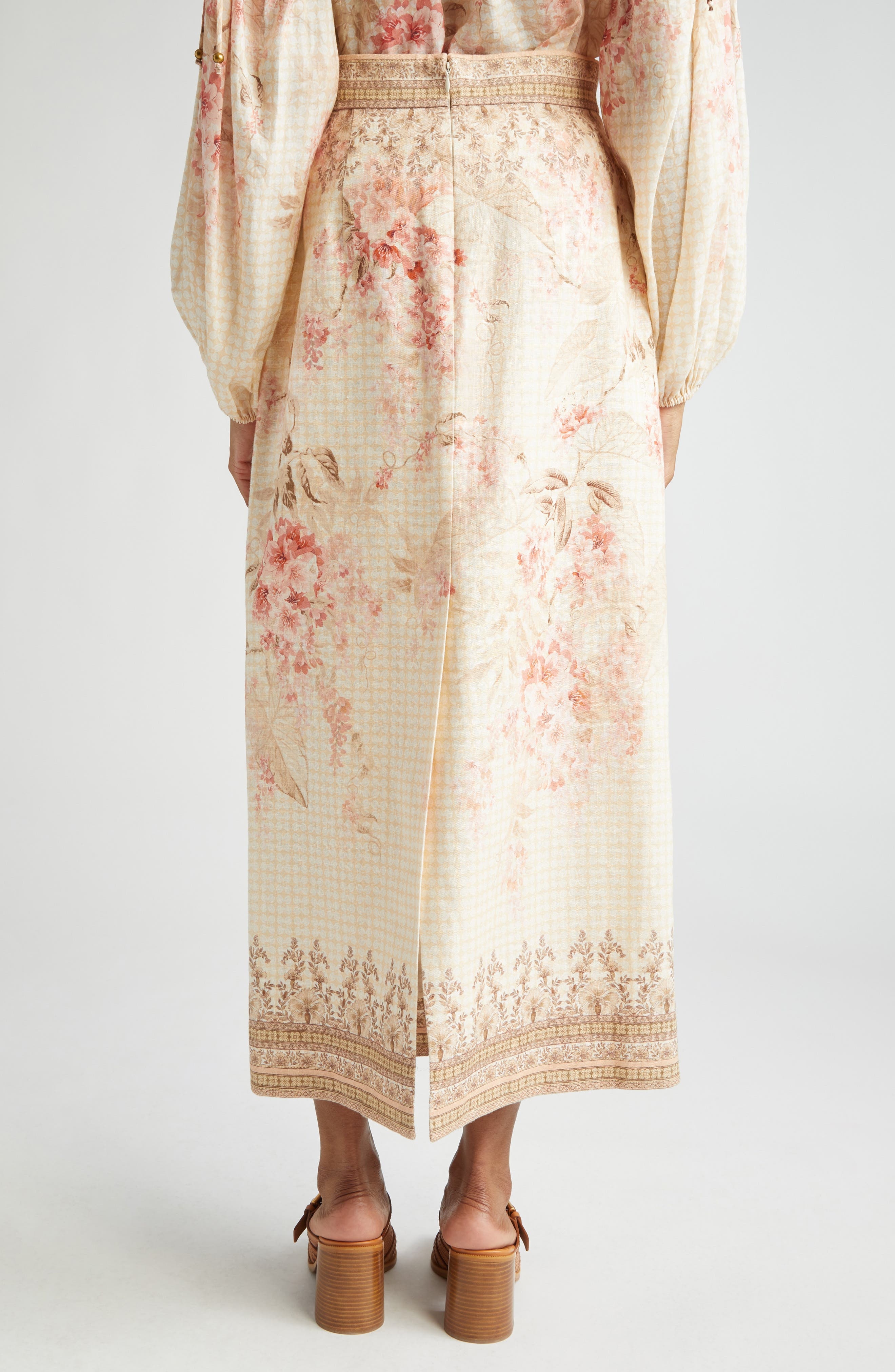 Zimmermann Tropical Floral Linen Pencil Skirt in Coral Floral at Nordstrom - 2