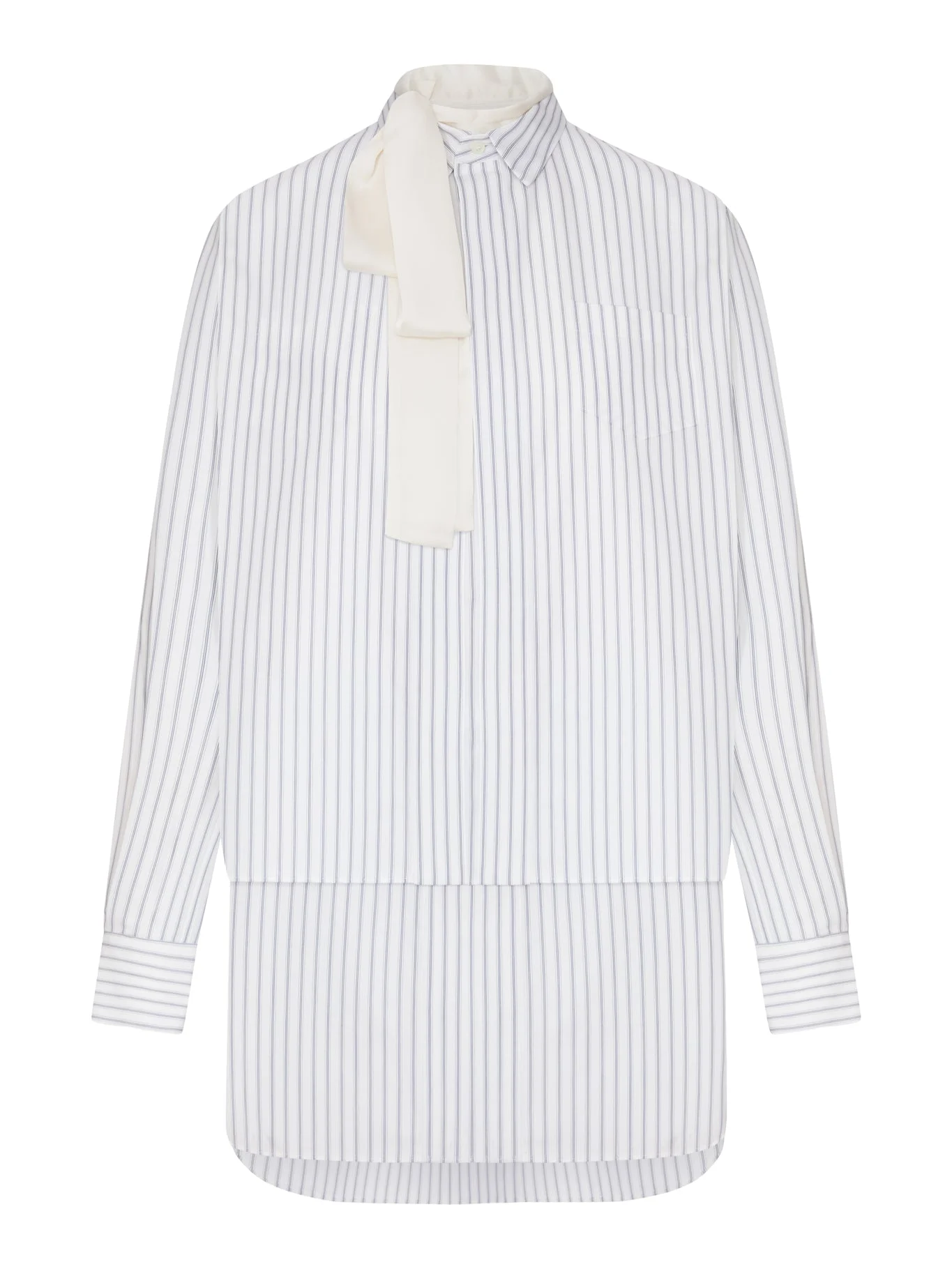STRIPED SHIRT DRESS WITH INTEGRATED SCARF - 1