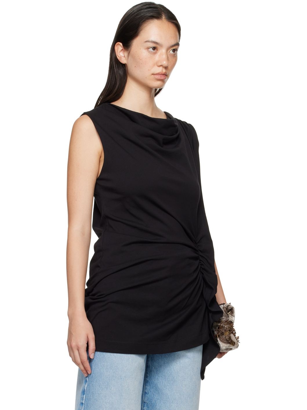 Black Ruffled Jersey Top - 2