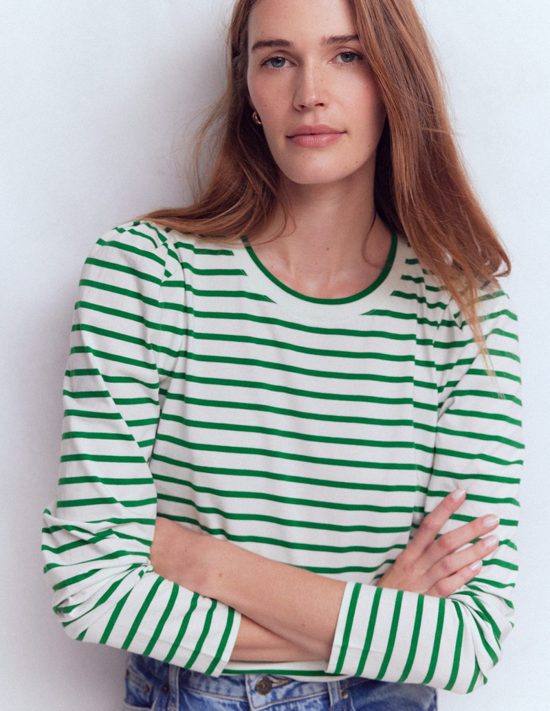 Pleat Sleeve Stripe Top-Jewel Green and Ivory Stripe 6