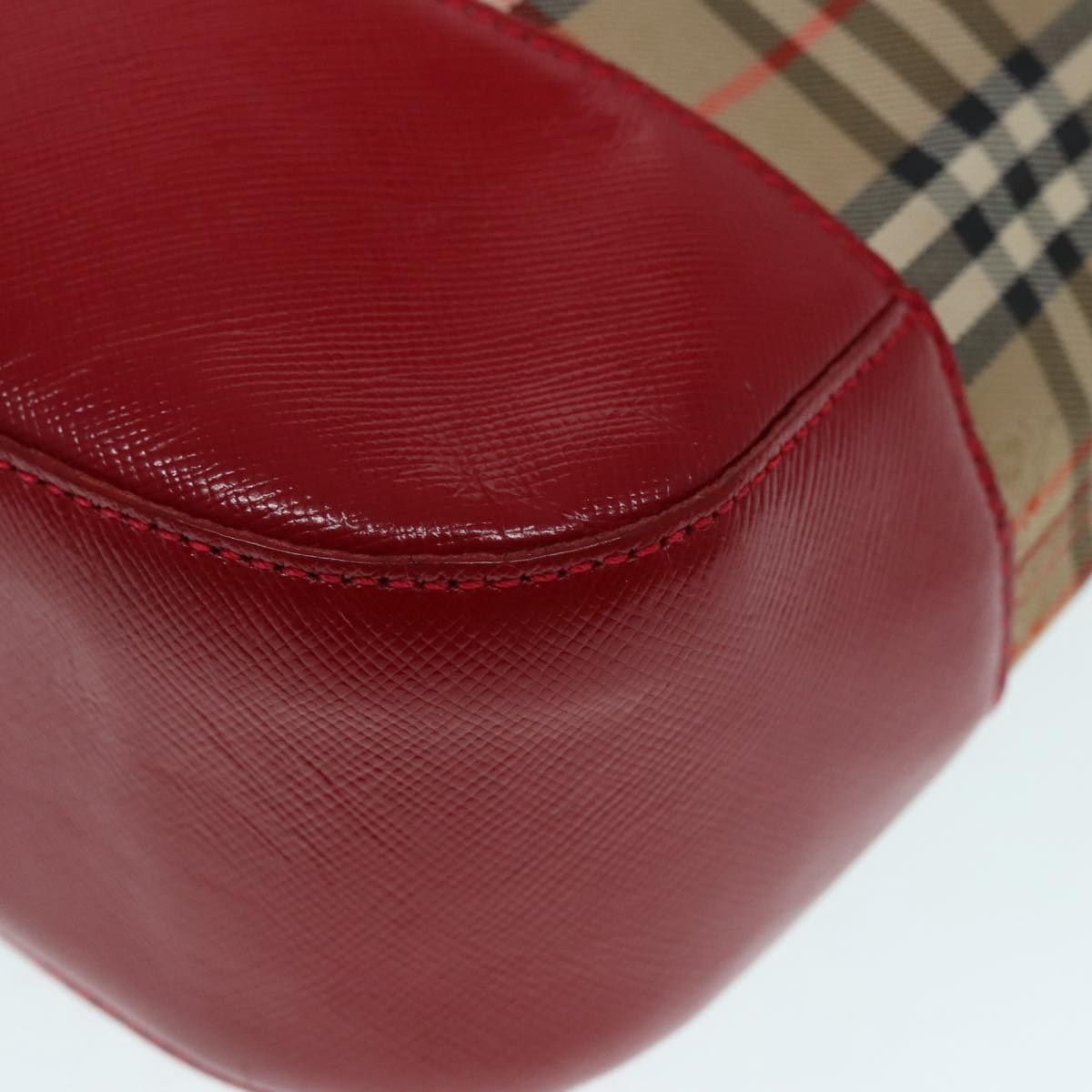 Burberry Nova Check Hand Bag Canvas Leather Beige Gold Red - 11