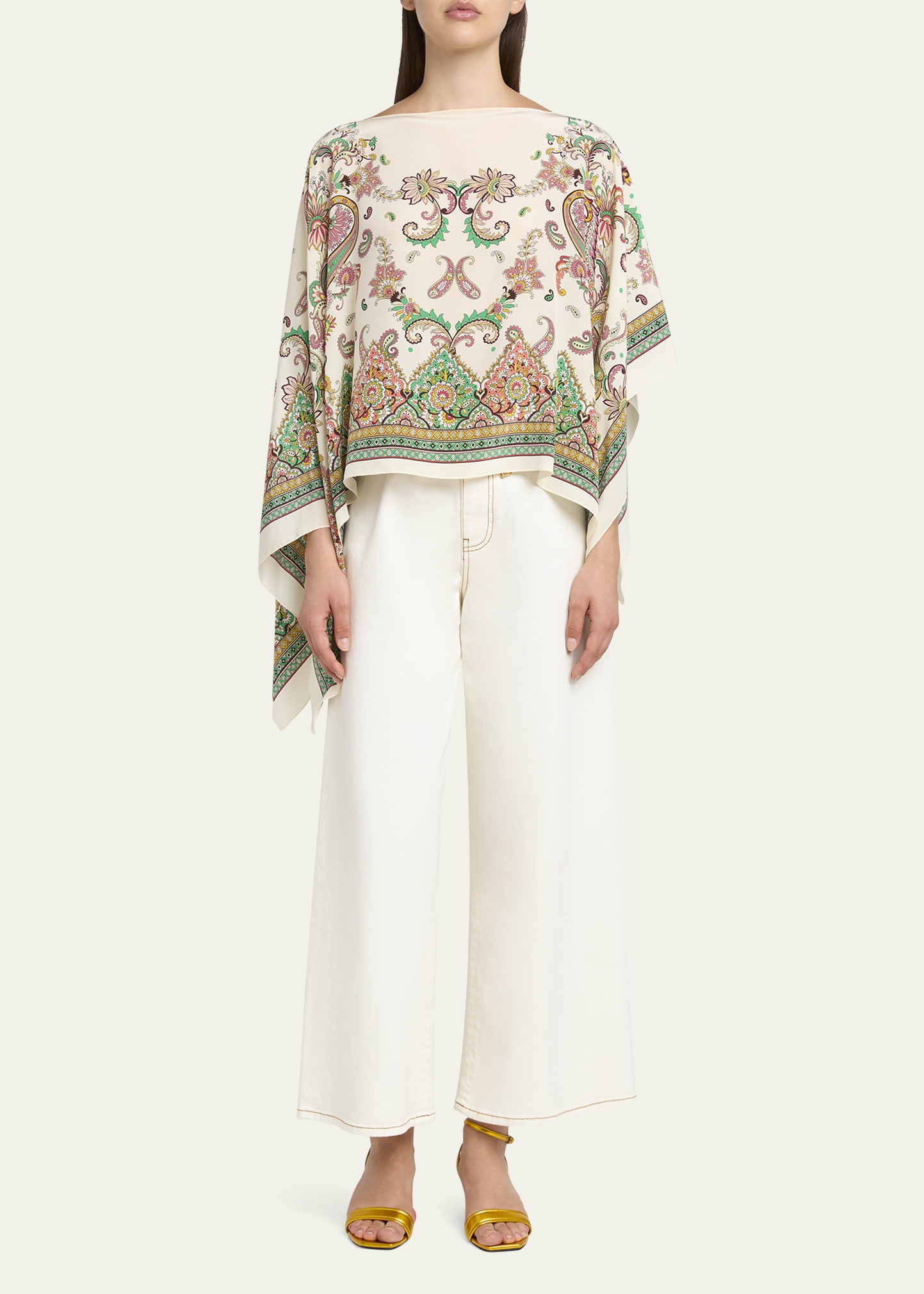 Paisley-Print Silk Asymmetric Poncho - 2