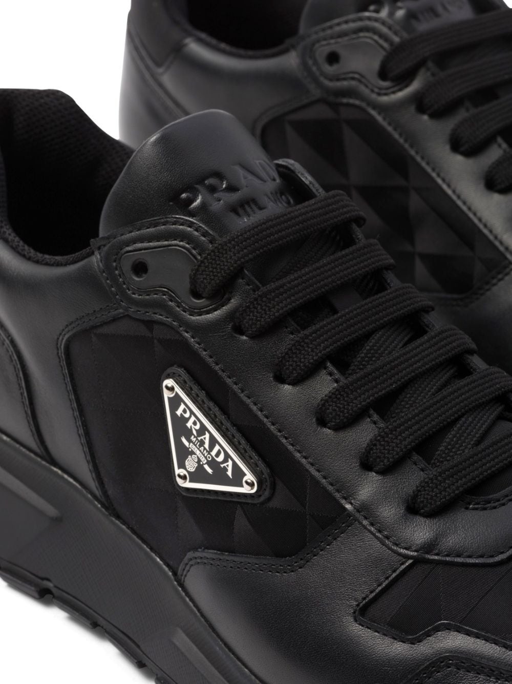 logo-jacquard leather sneakers - 5