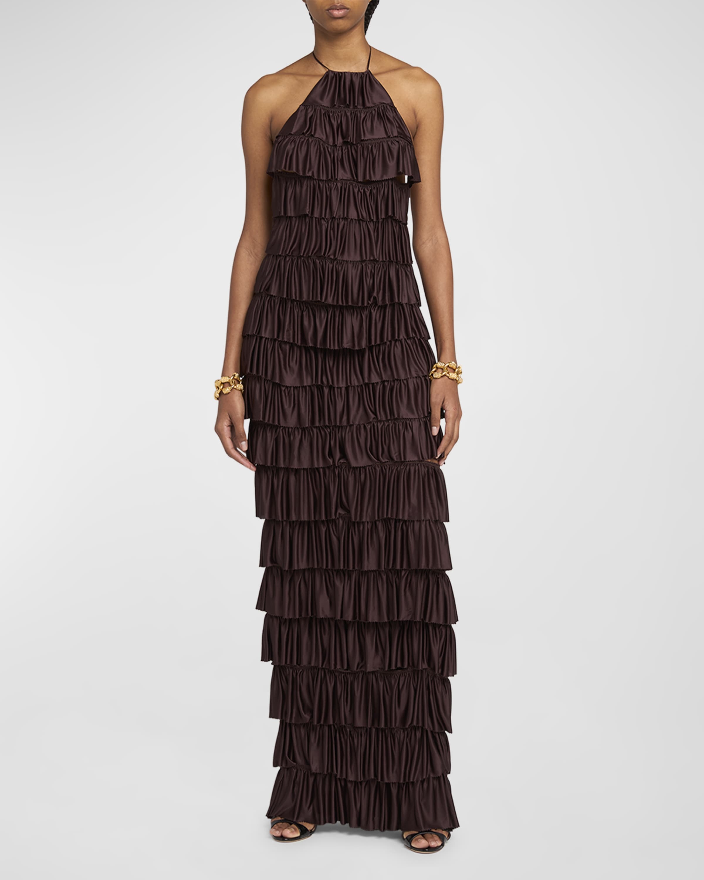 Tiered Ruffle Jersey Halter Gown - 2