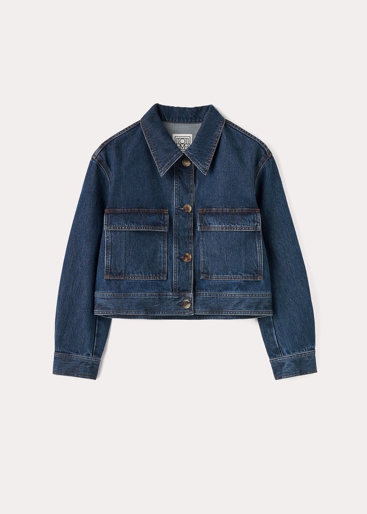 Cropped denim jacket dark blue - 1