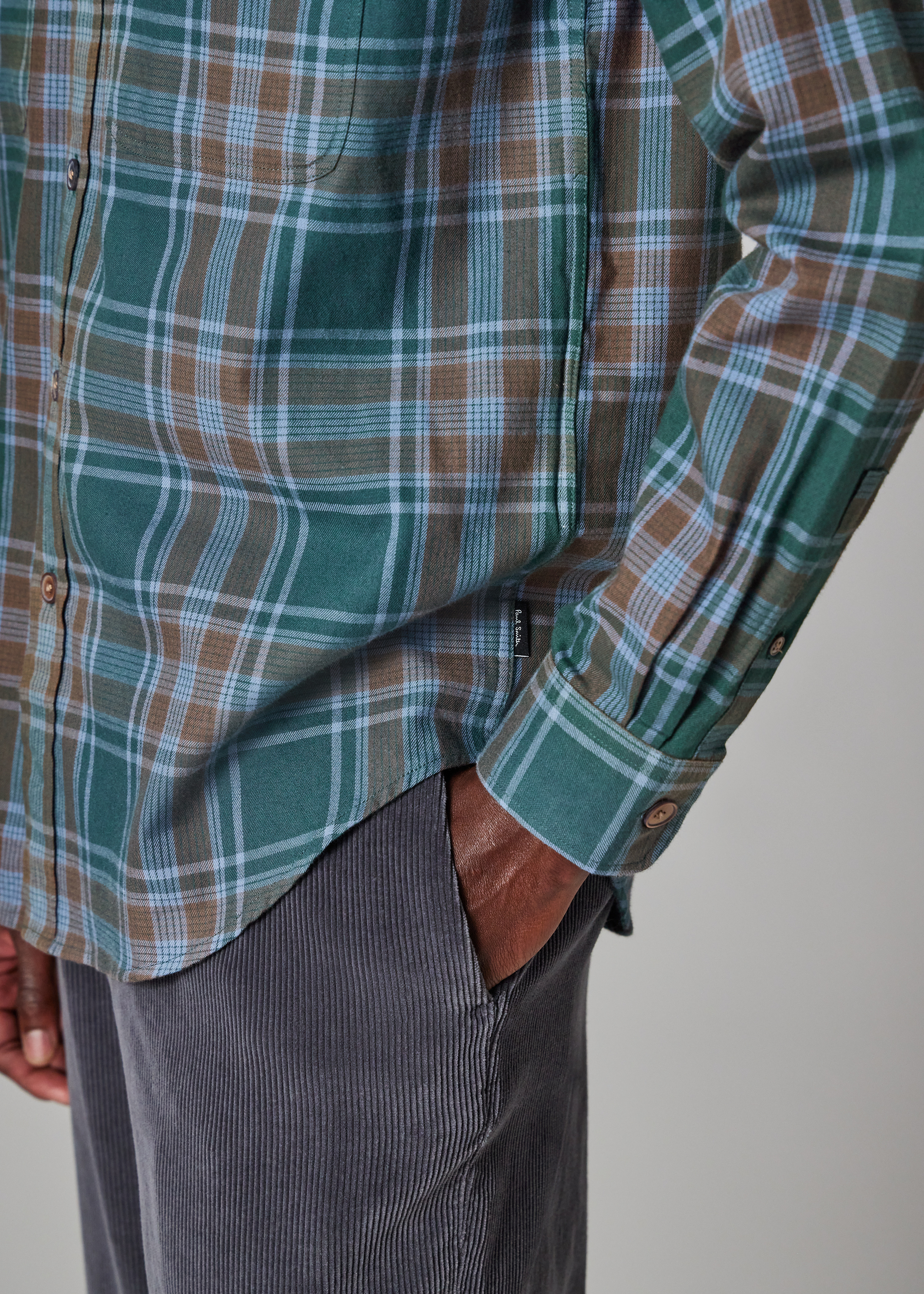 Green and Blue Cotton-Flannel Check Shirt - 6