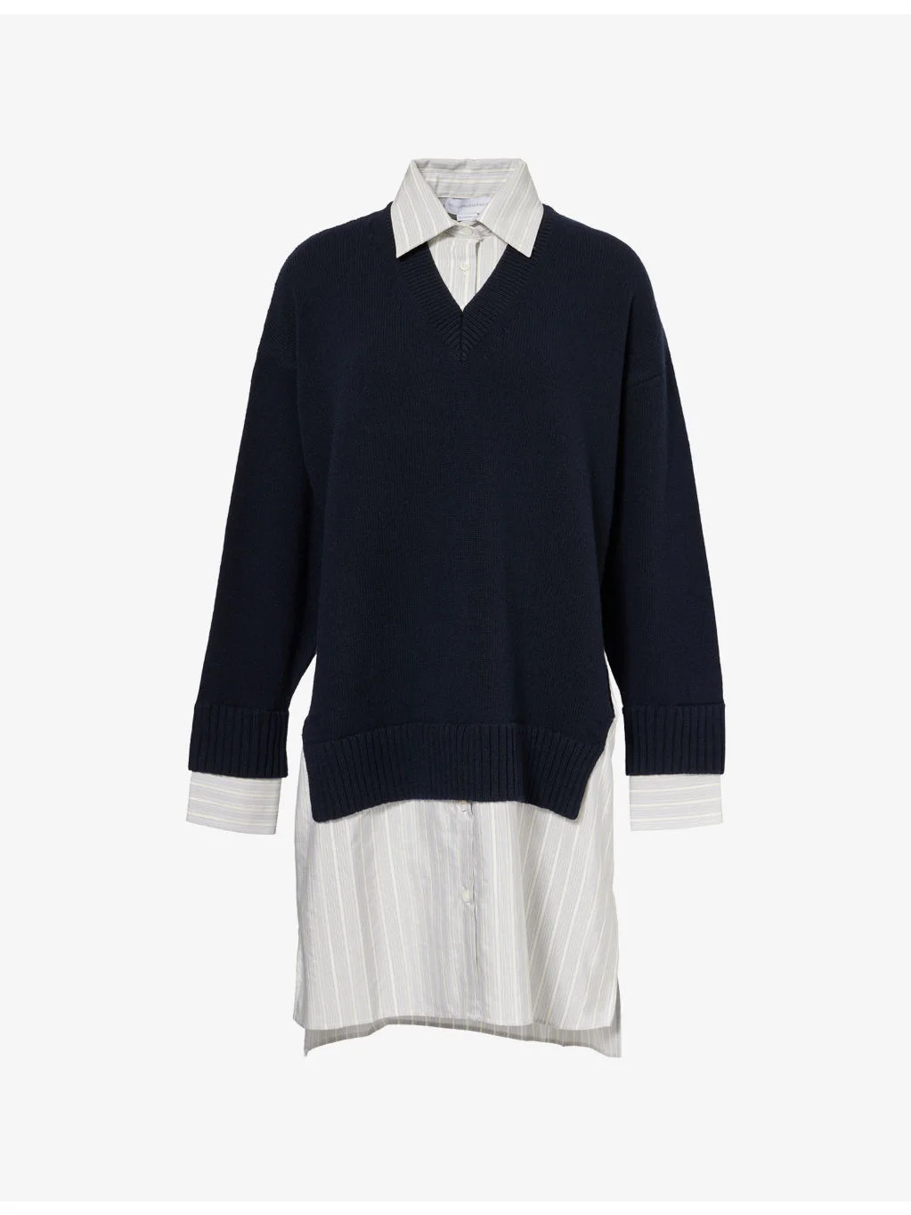 Striped-Panels Split Wool Midi Dress - 1