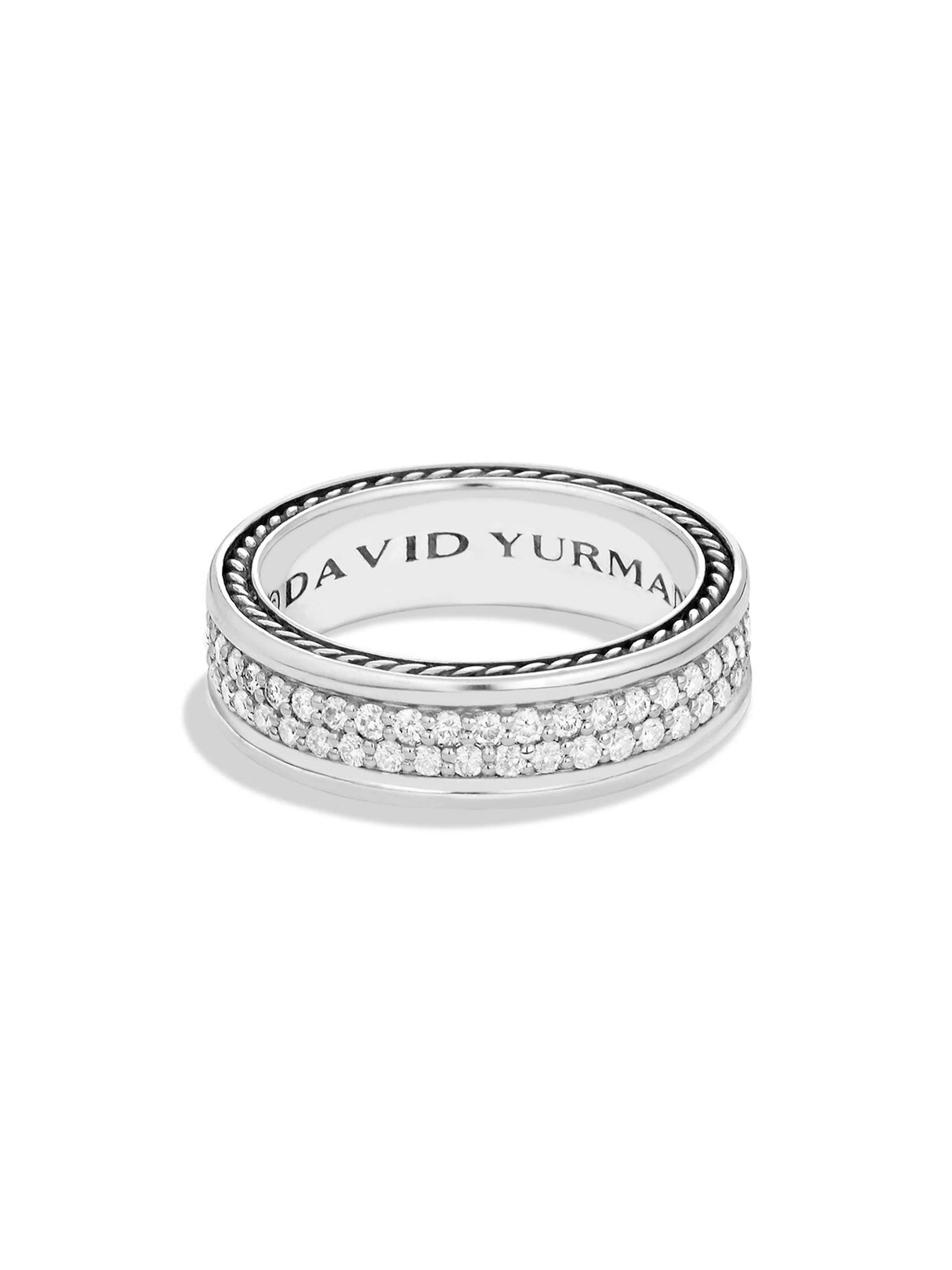 Men's Streamline Two Row Band Ring with Pavé Diamonds - White - 1