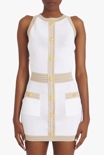 Exclusive - White and beige knit dress with gold-tone buttons - 5