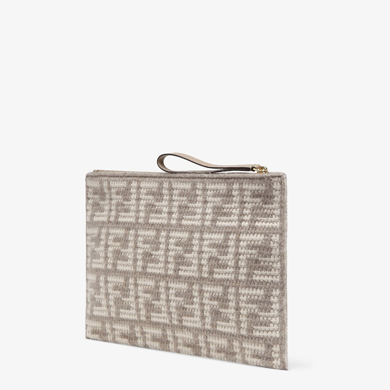 FENDI Large pouch with removable bracelet handle. Zipper closure. Made of cashmere knit with the FF motif  outlook