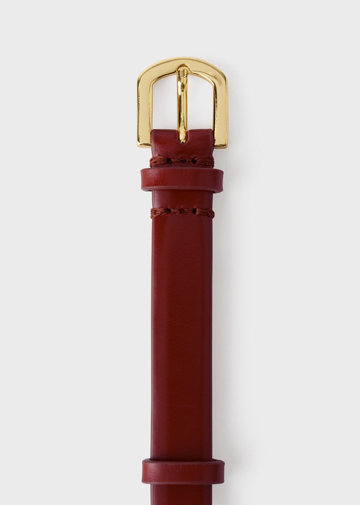 Double clasp leather belt cognac - 4