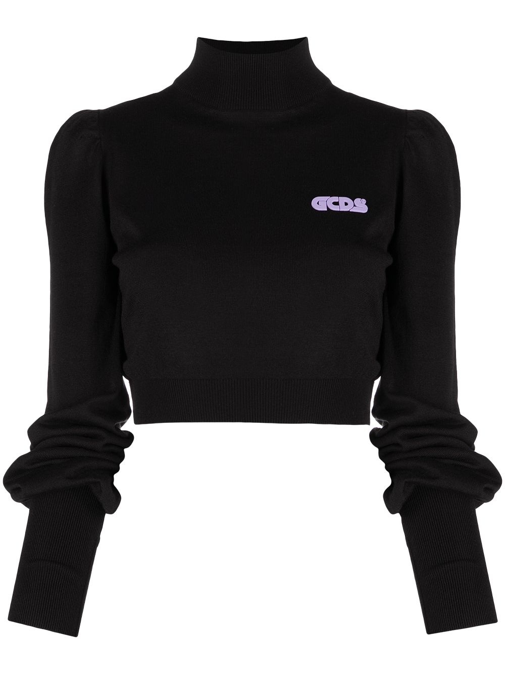 balloon sleeve roll neck jumper with logo - 1