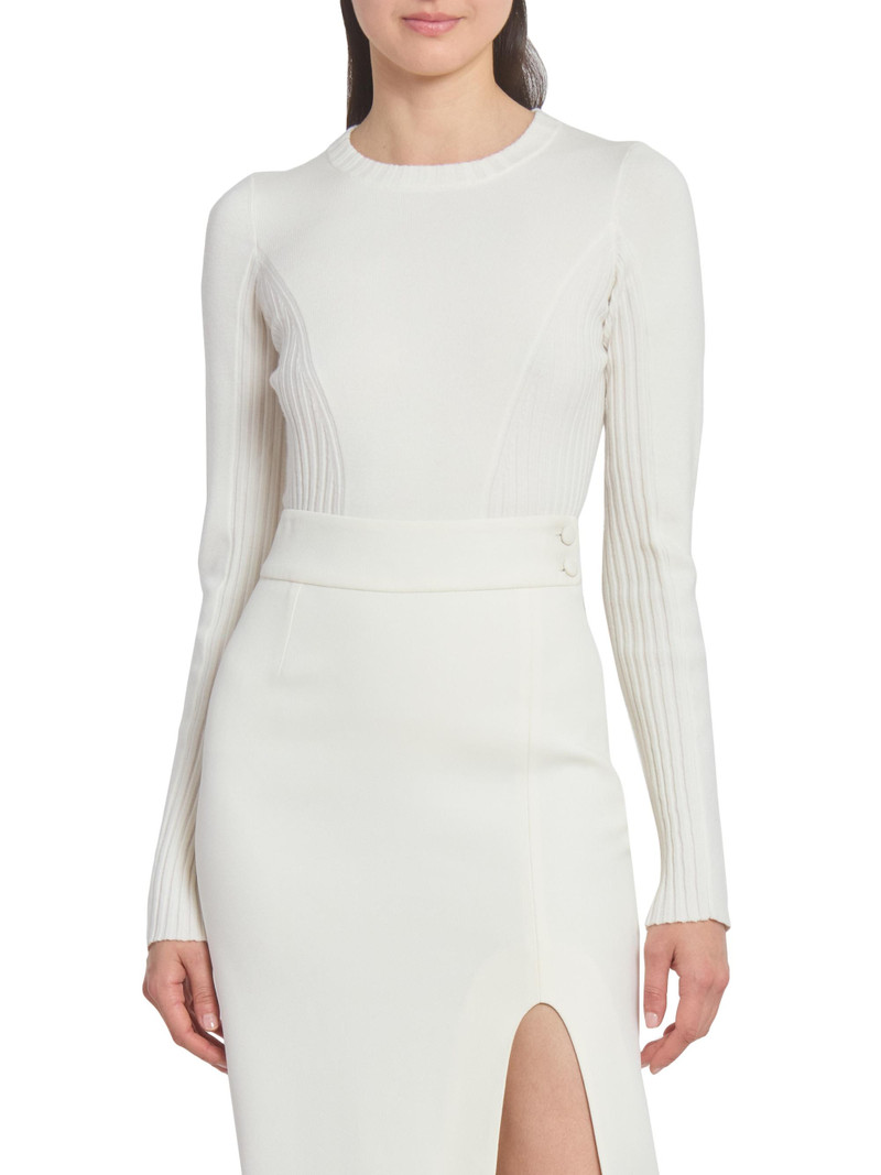 Women's Wool-Blend Rib-Knit Sweater - Ivory 3