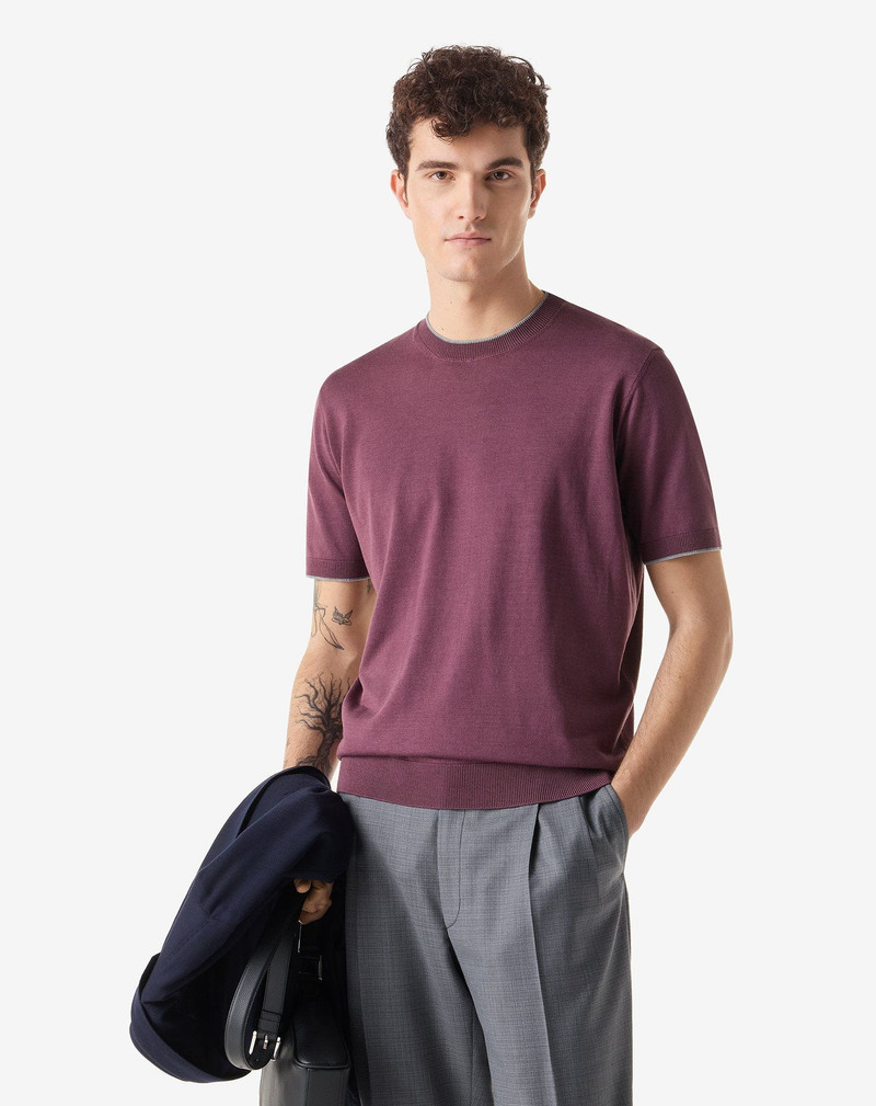 CORNELIANI Burgundy crew neck silk and cotton knitwear outlook