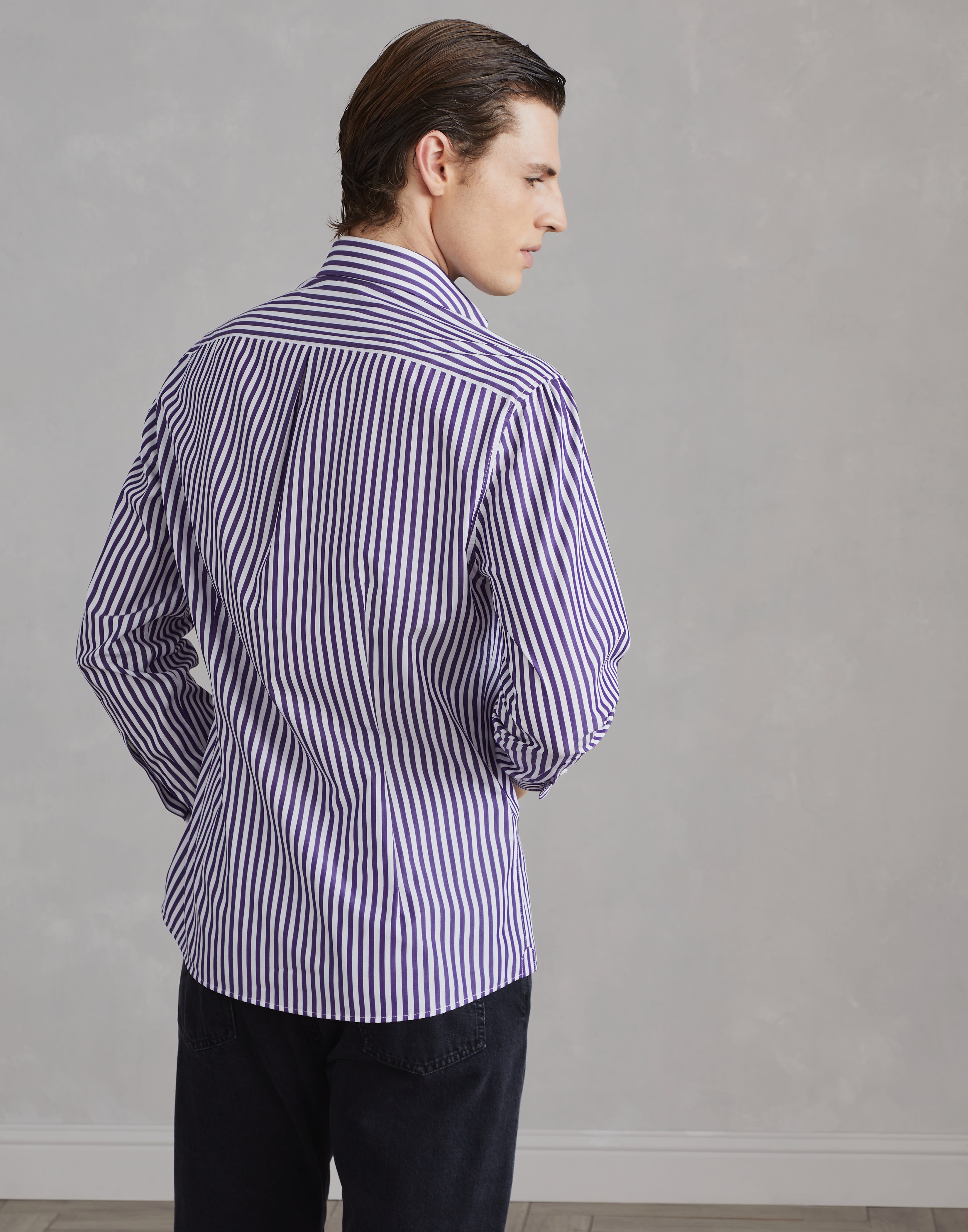 Striped poplin slim fit shirt with button-down collar - 2