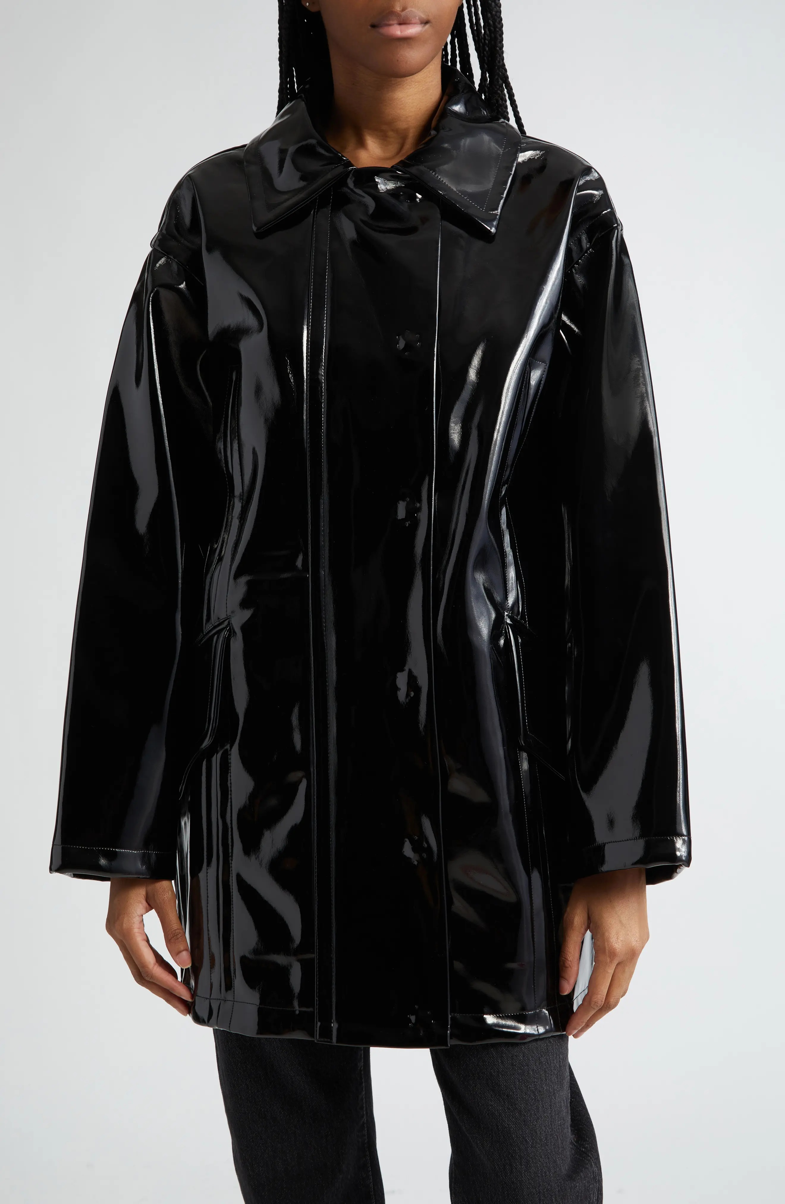 Maxxy Faux Patent Leather Raincoat - 1