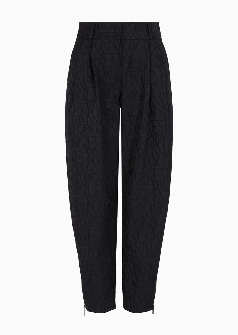 Oval-leg trousers in a jacquard wool blend with all-over lettering 1