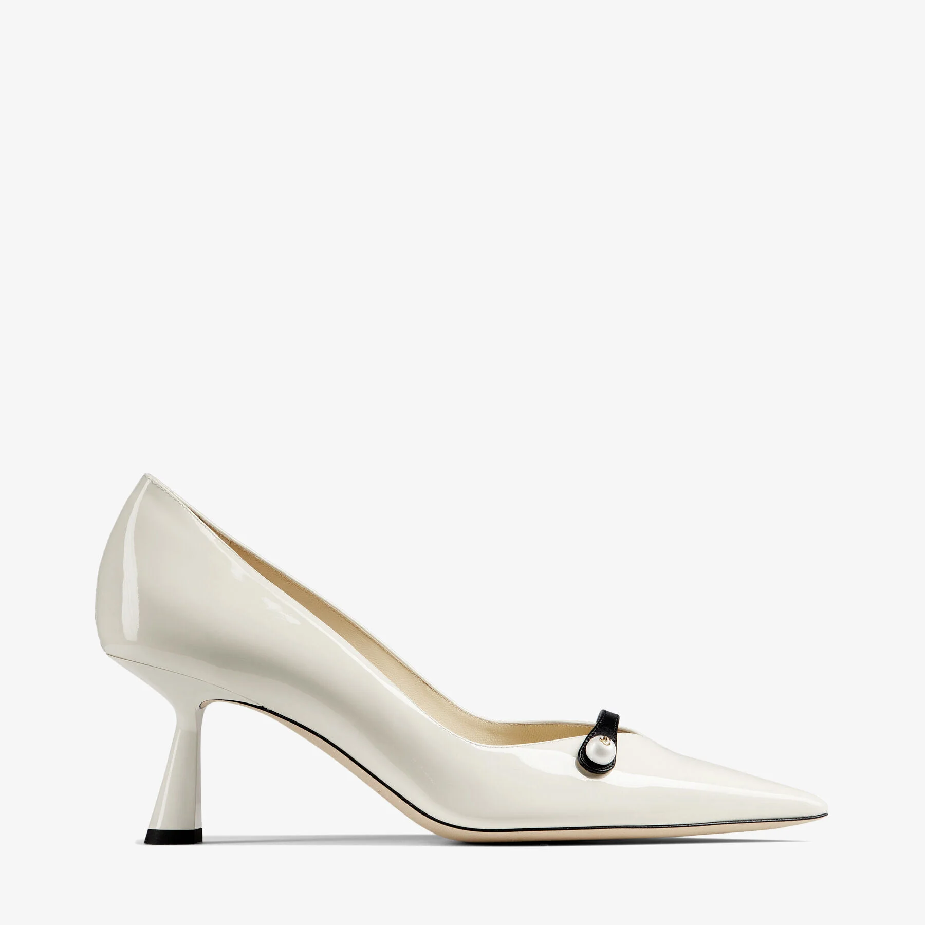 Rosalia 65 Latte Patent Pointed Pumps with Pearl Detail - 1