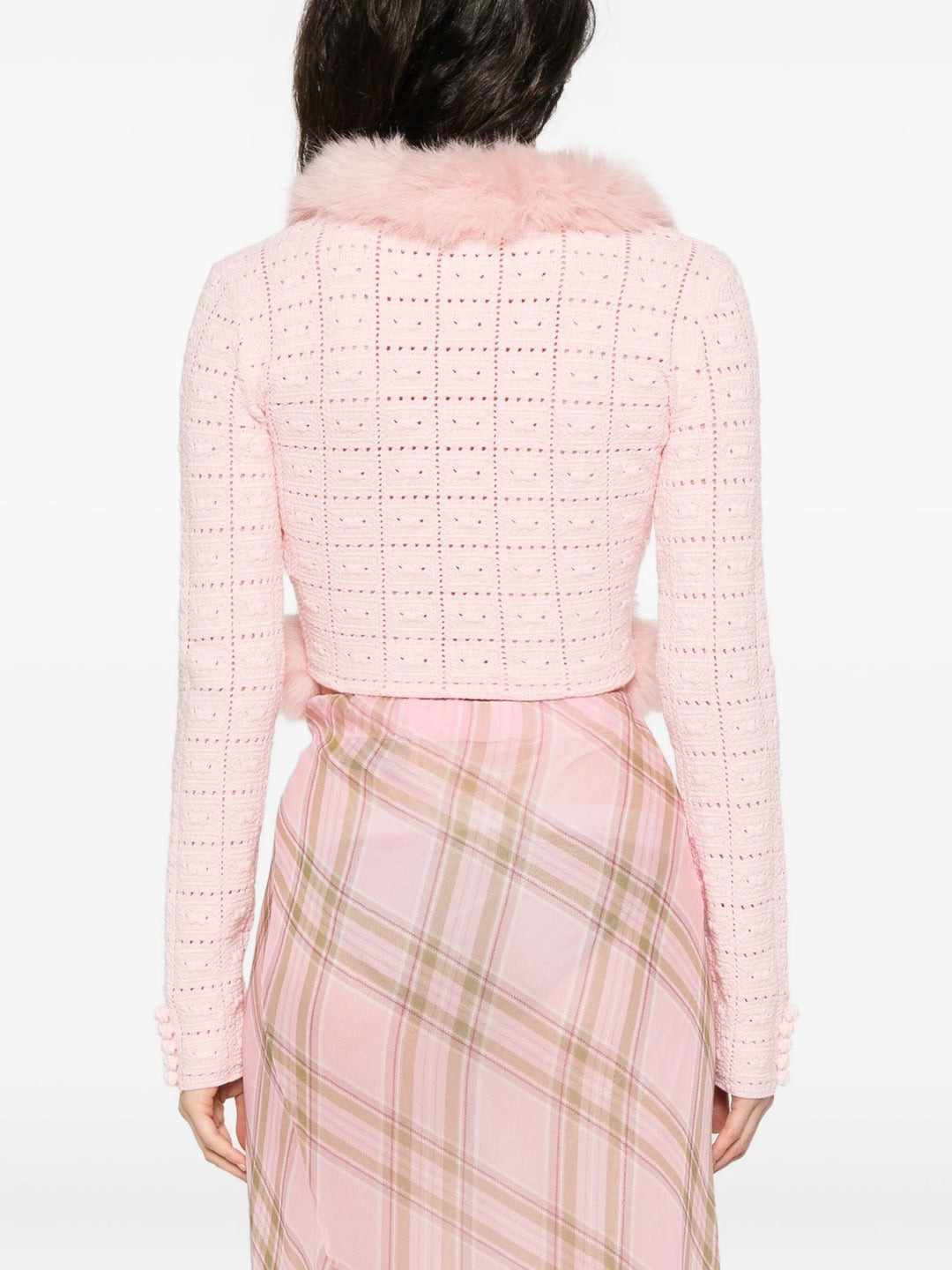 Pink Fur Collar Cardigan - 4