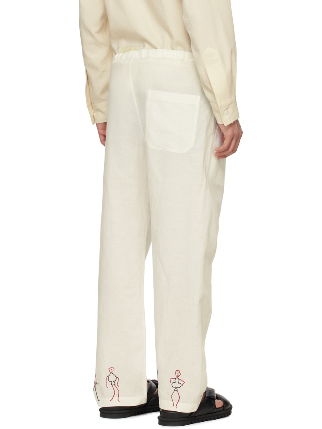 White Embroidered Blackjack Trousers - 3