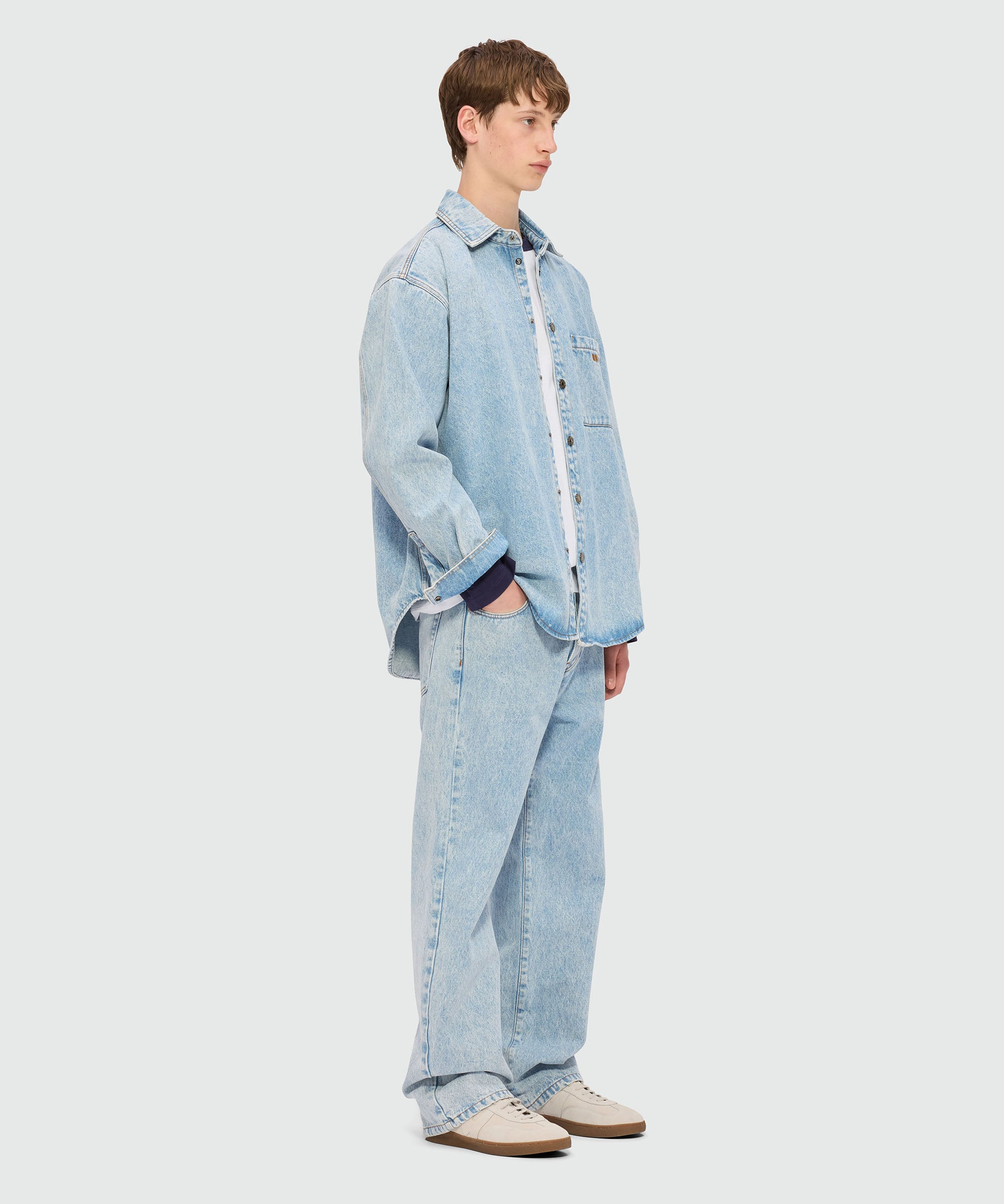 Light blue marbled denim trousers - 5
